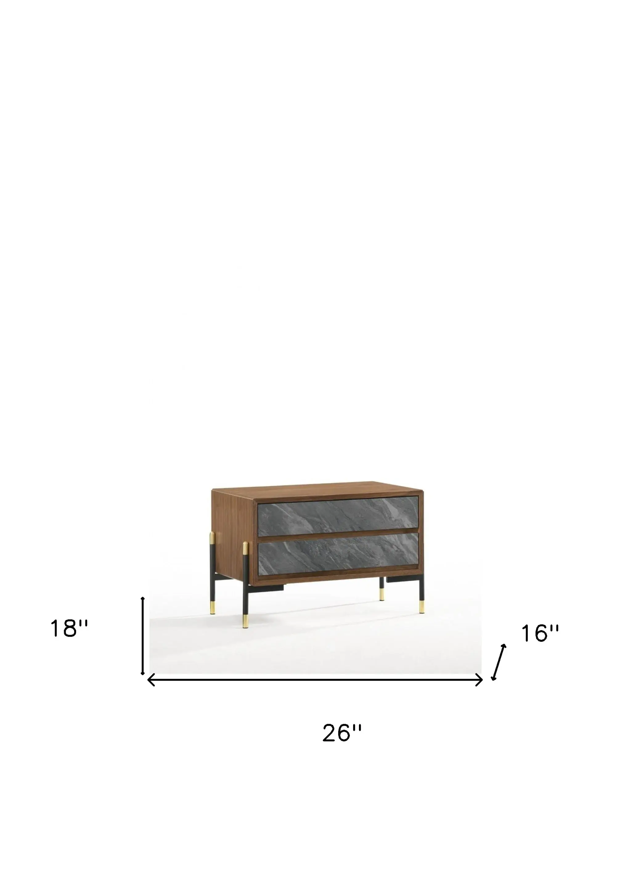 Mid Century Walnut and Gray Faux Marble Two Drawer Nightstand - Image 7
