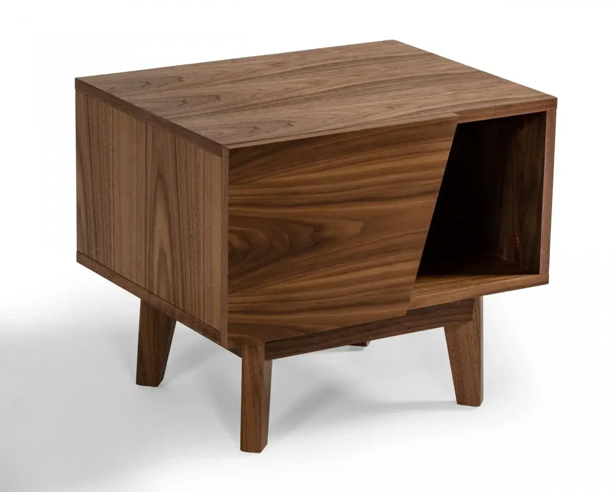 Mid Century Walnut Light Brown Nightstand with One Drawer and One Shelf - Image 2