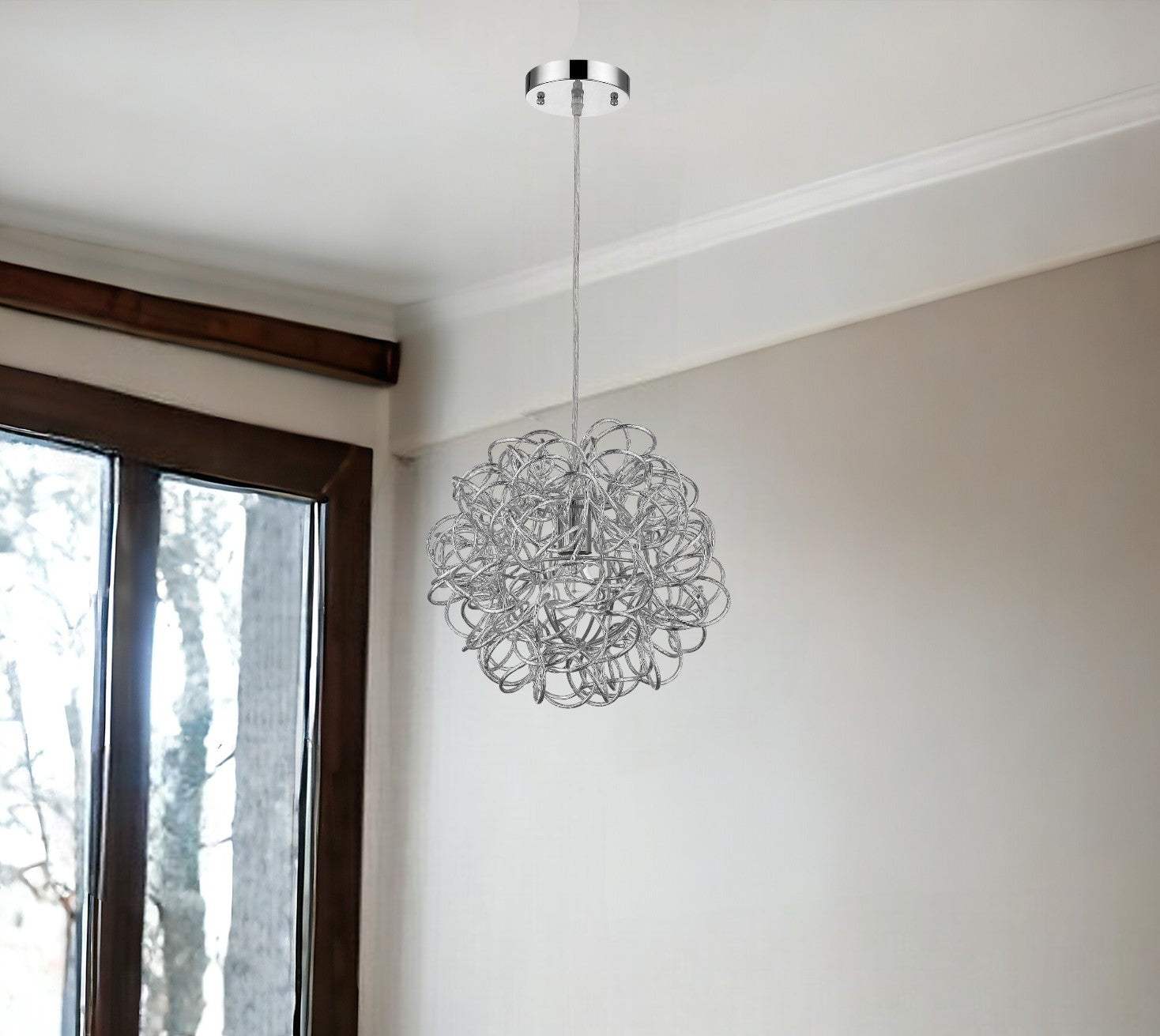 Mingle 1-Light Polished Chrome Pendant With Faceted Chrome Aluminum Wire Shade - Image 2