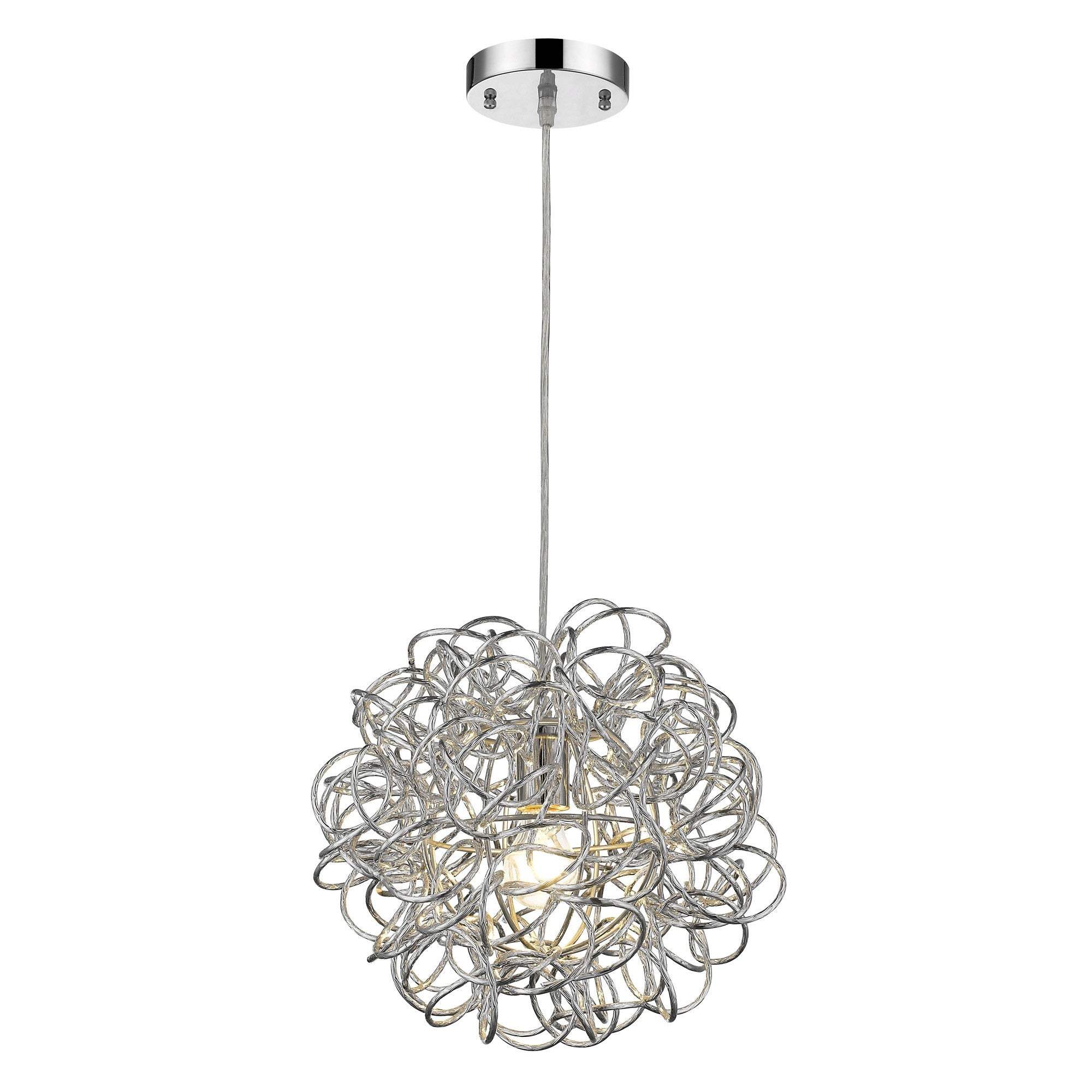Mingle 1-Light Polished Chrome Pendant With Faceted Chrome Aluminum Wire Shade - Image 3