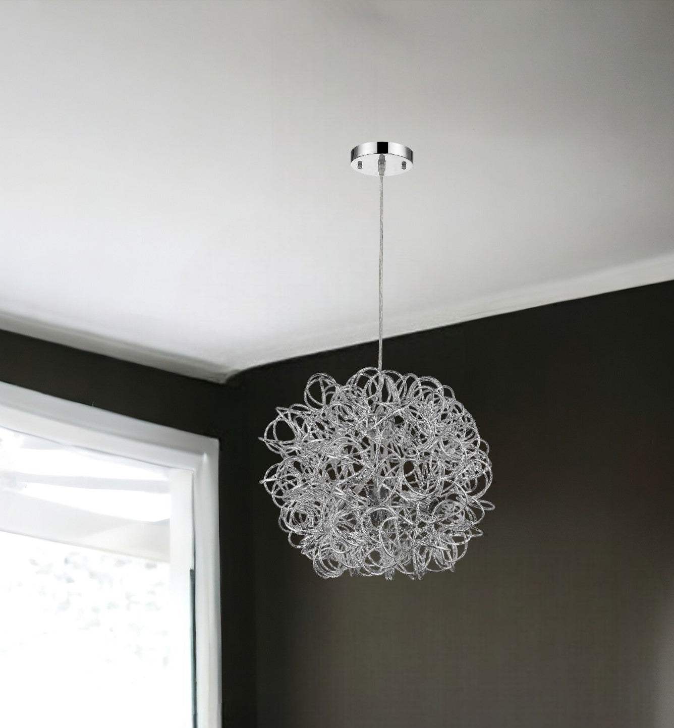 Mingle 3-Light Polished Chrome Pendant With Faceted Chrome Aluminum Wire Shade - Image 2