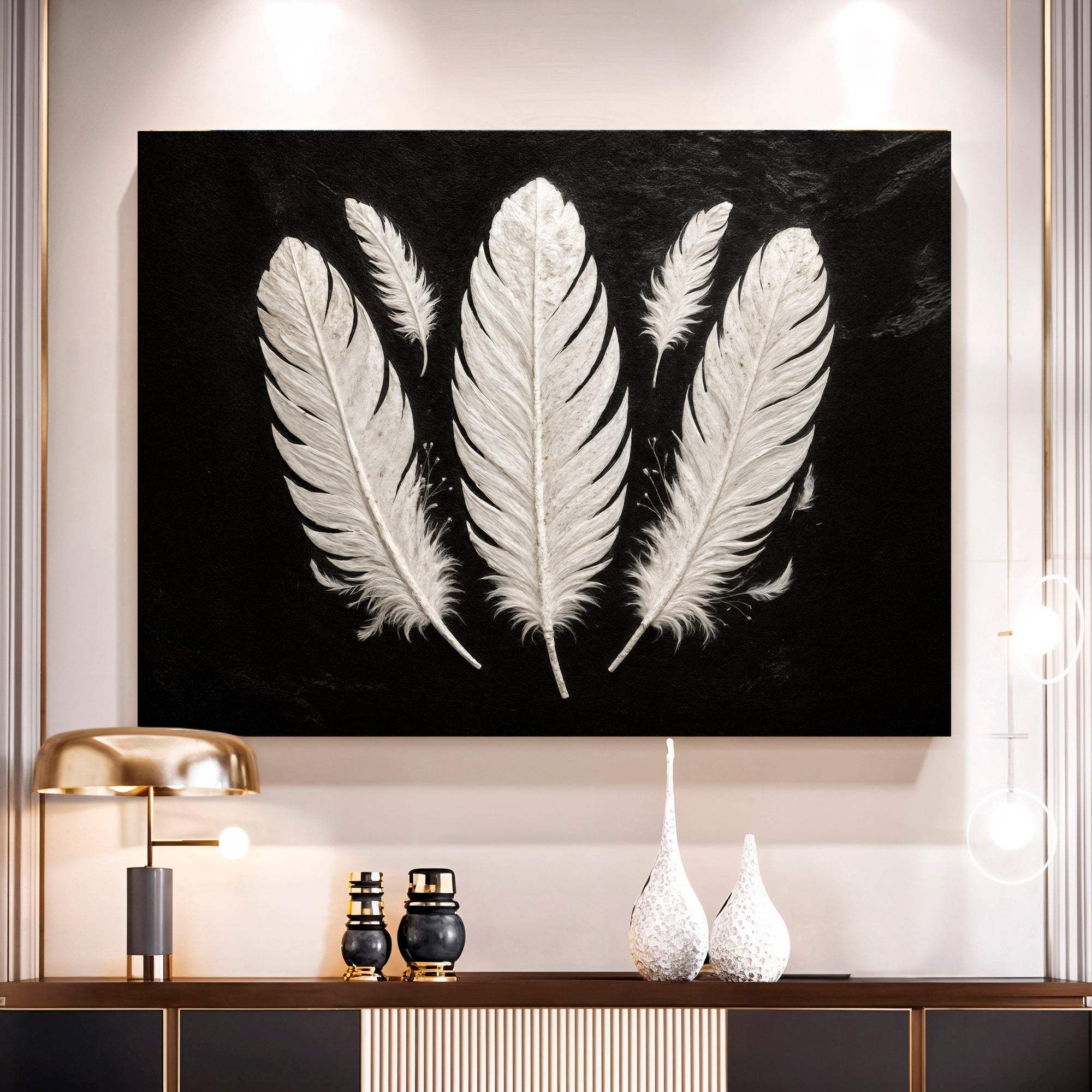 Minimalist Monochrome Feather Wall Art - Image 3