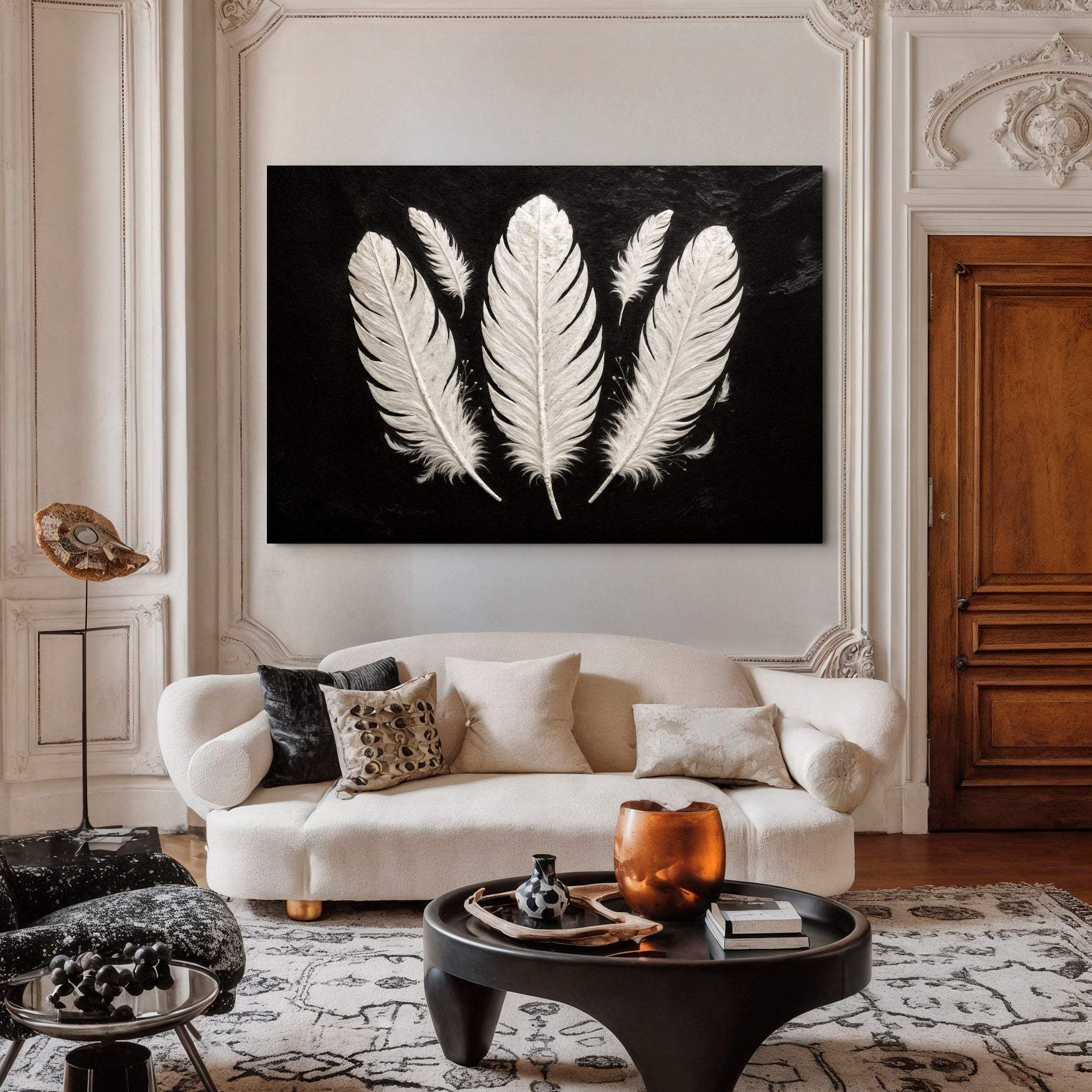 Minimalist Monochrome Feather Wall Art - Image 4