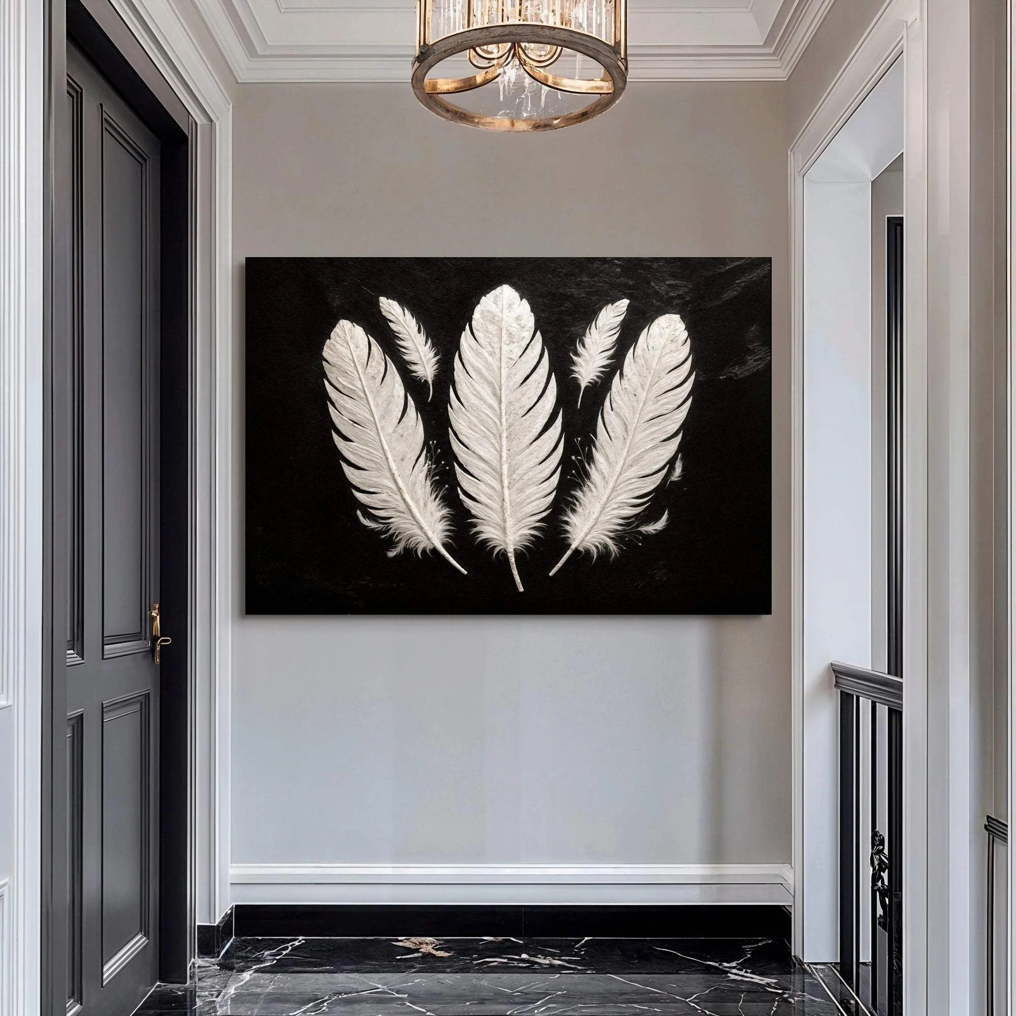 Minimalist Monochrome Feather Wall Art - Image 5