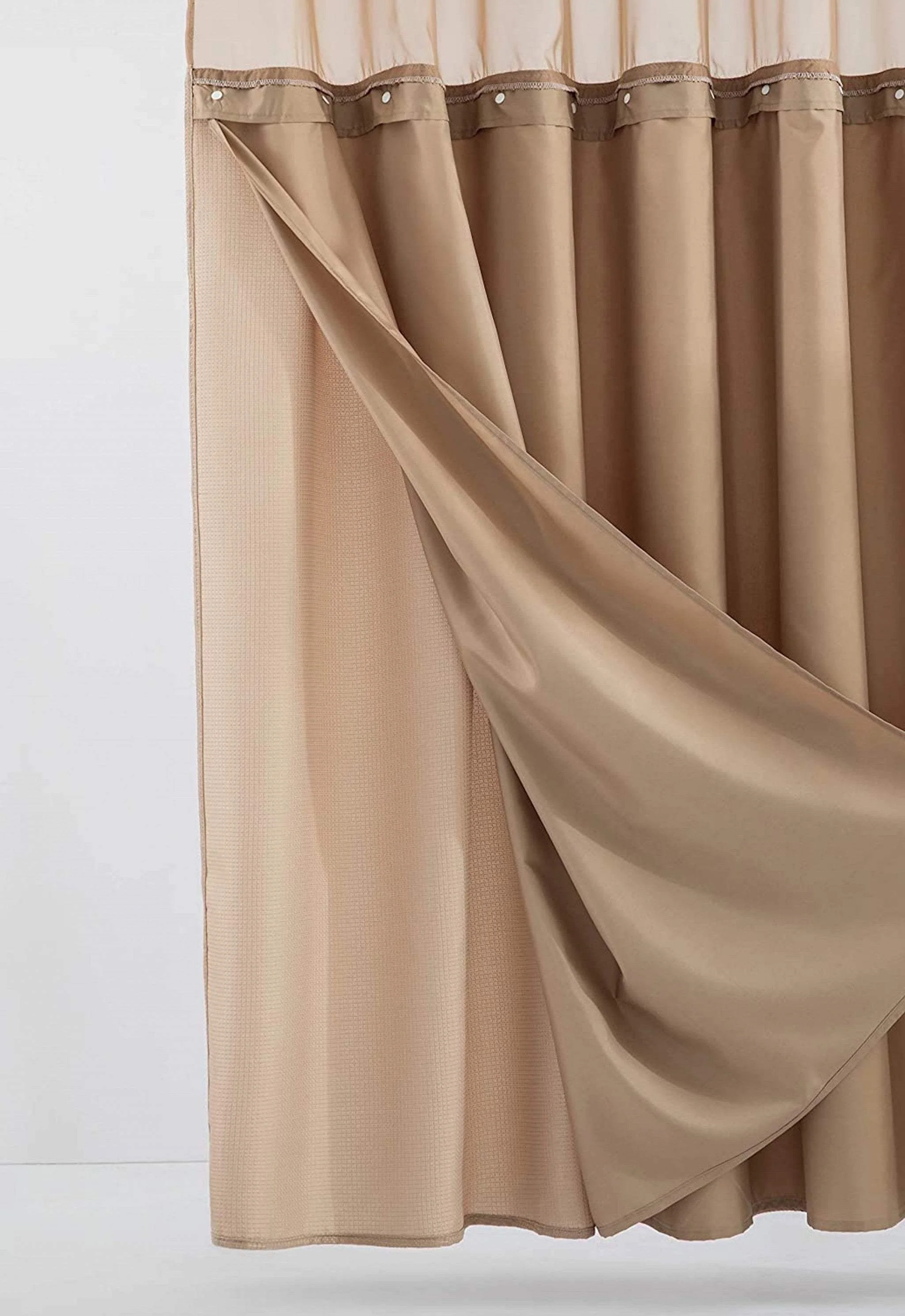 Mocha Sheer and Grid Shower Curtain and Liner Set - Image 7