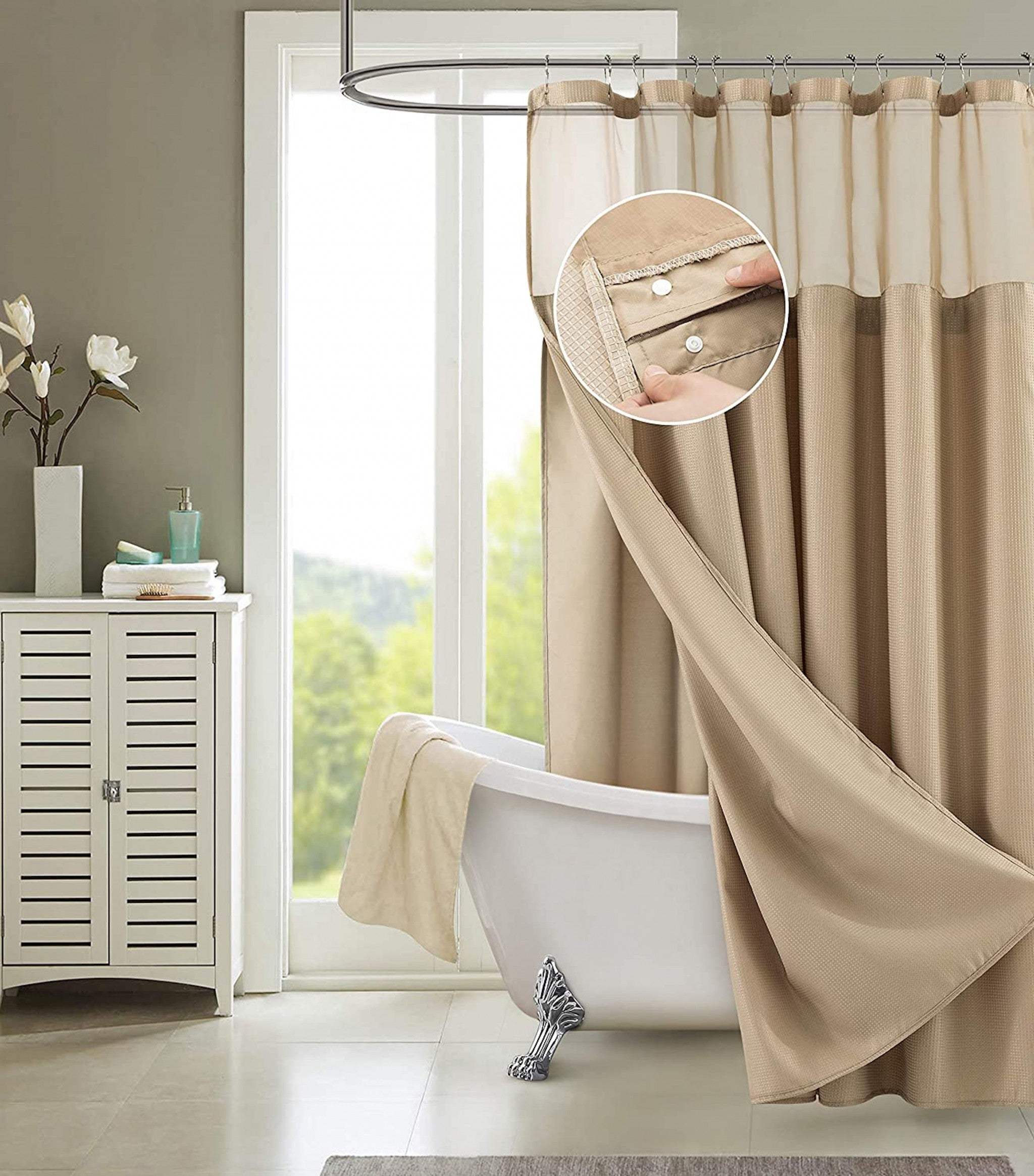 Mocha Sheer and Grid Shower Curtain and Liner Set - Image 8