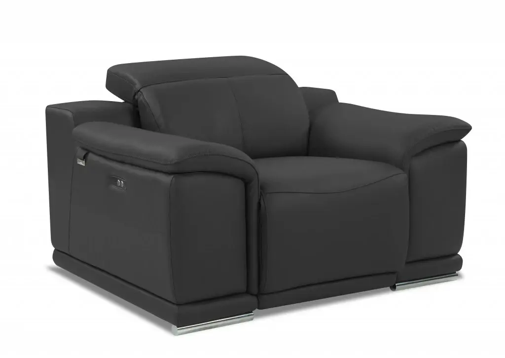 Mod Charcoal Gray Italian Leather Recliner Chair - Image 2
