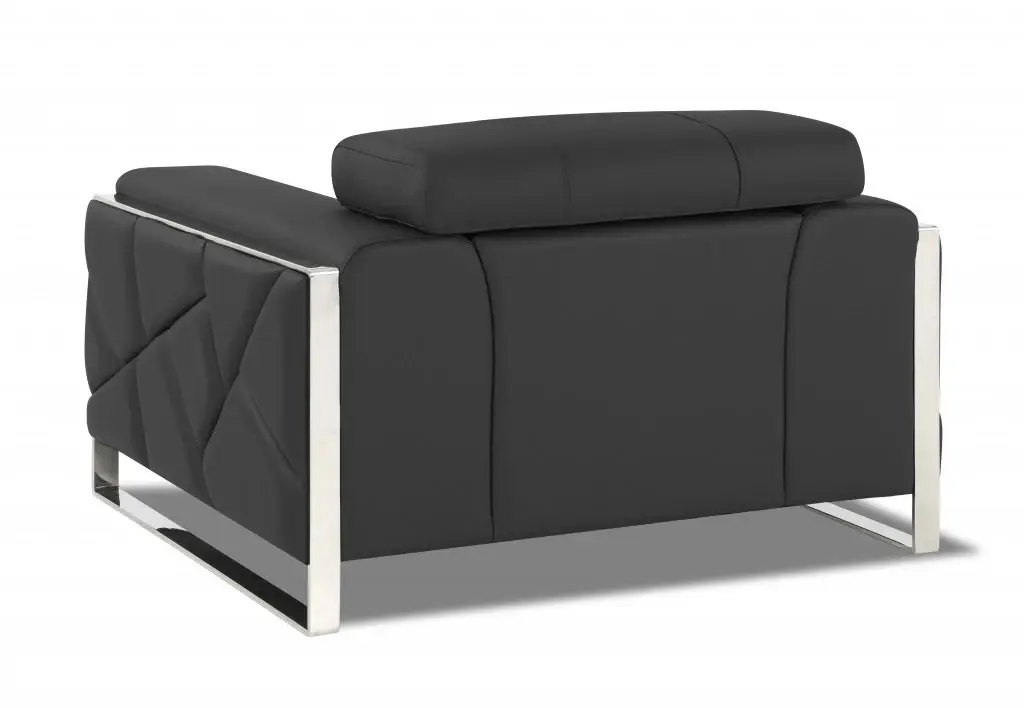 Mod Charcoal Gray Leather and Chrome Deco Accent Chair - Image 3