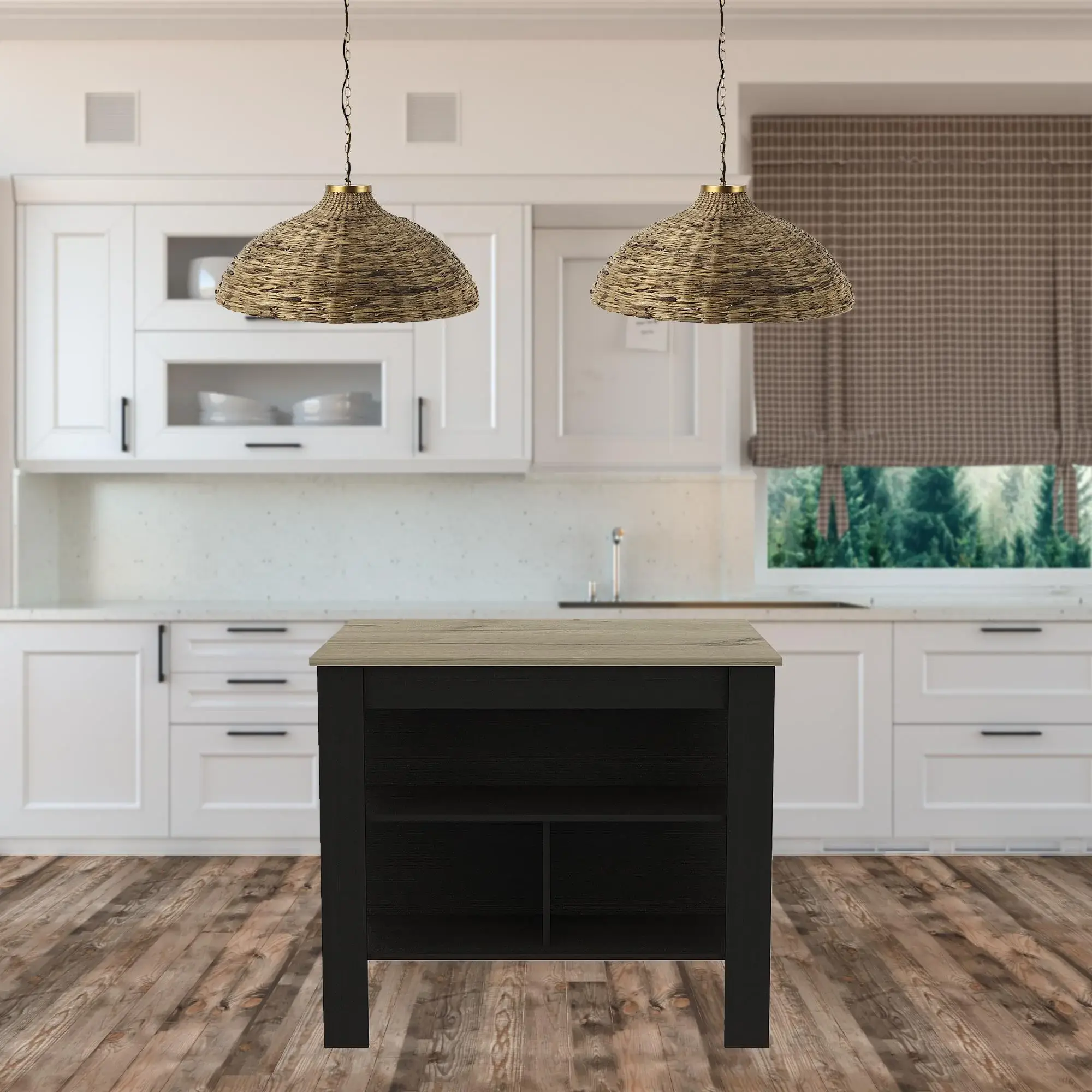 Modern Black Wengue and Light Oak Kitchen Island - Image 2