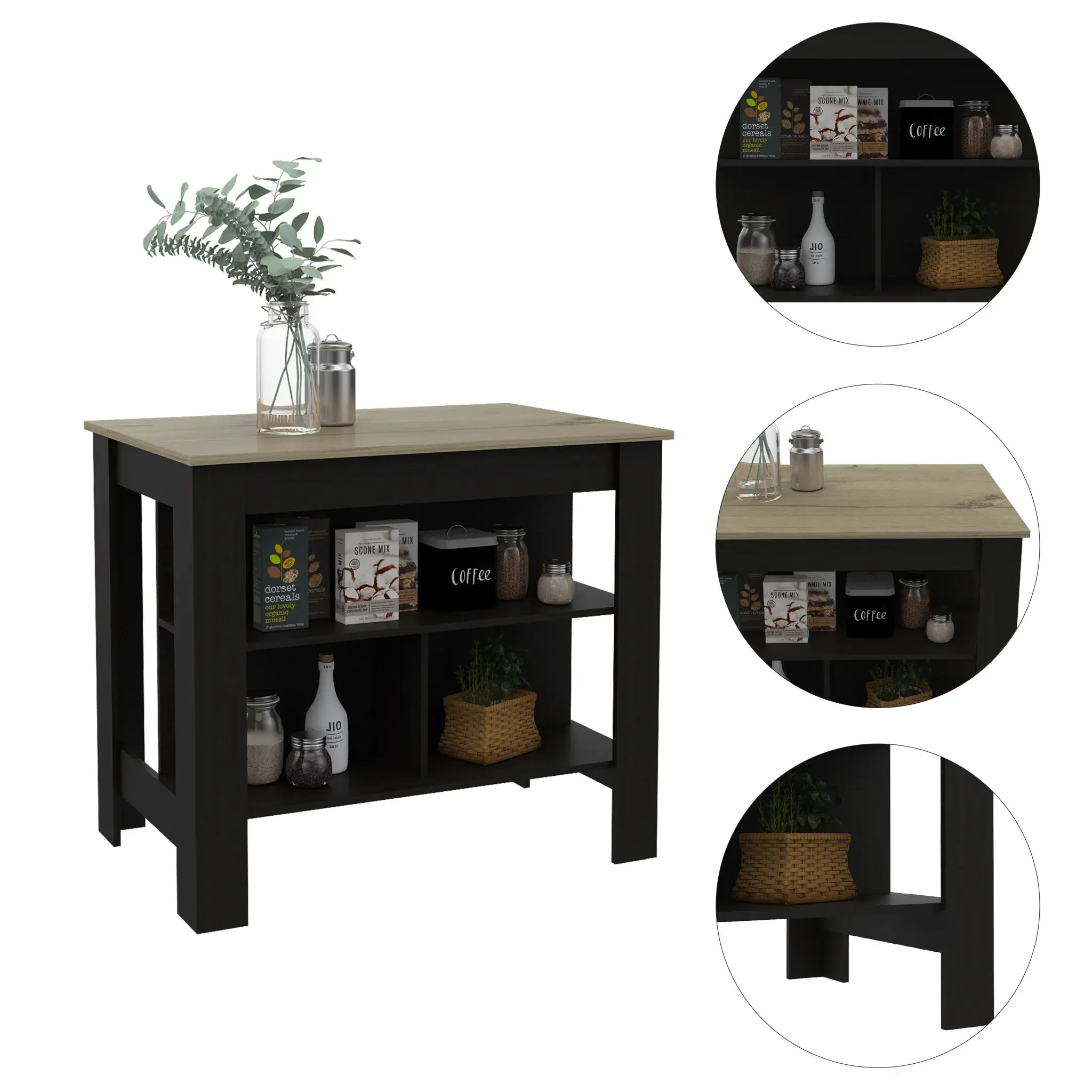 Modern Black Wengue and Light Oak Kitchen Island - Image 3