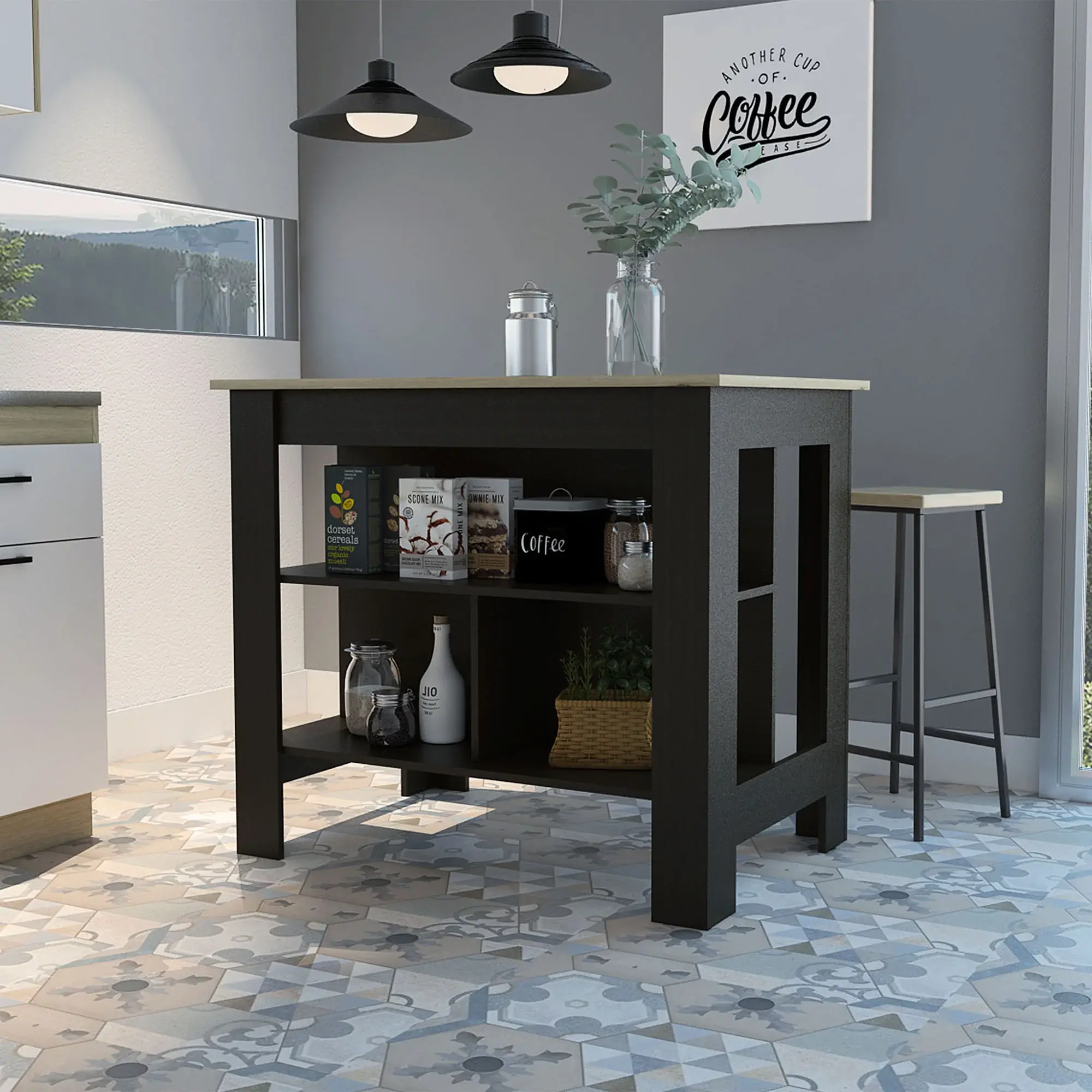 Modern Black Wengue and Light Oak Kitchen Island - Image 4