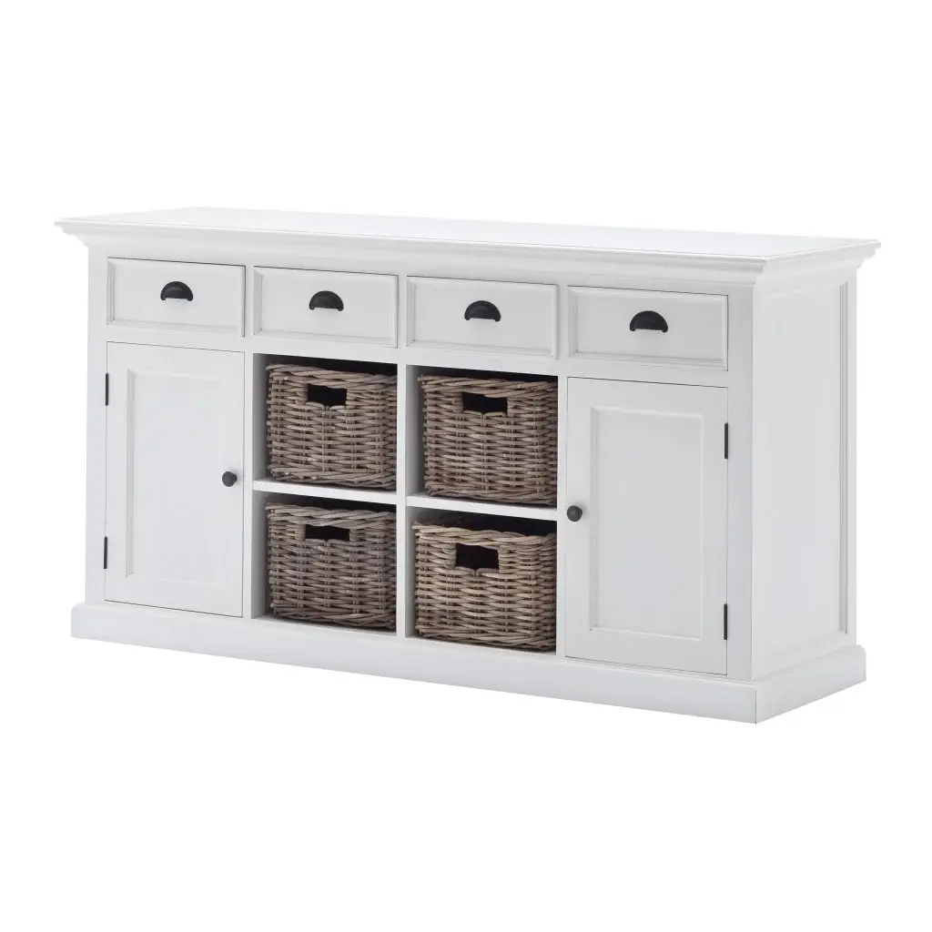 Modern Farmhouse White Buffet With Baskets - Image 3