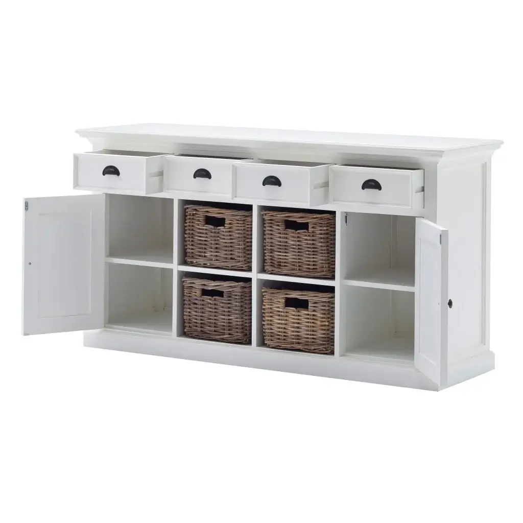 Modern Farmhouse White Buffet With Baskets - Image 4