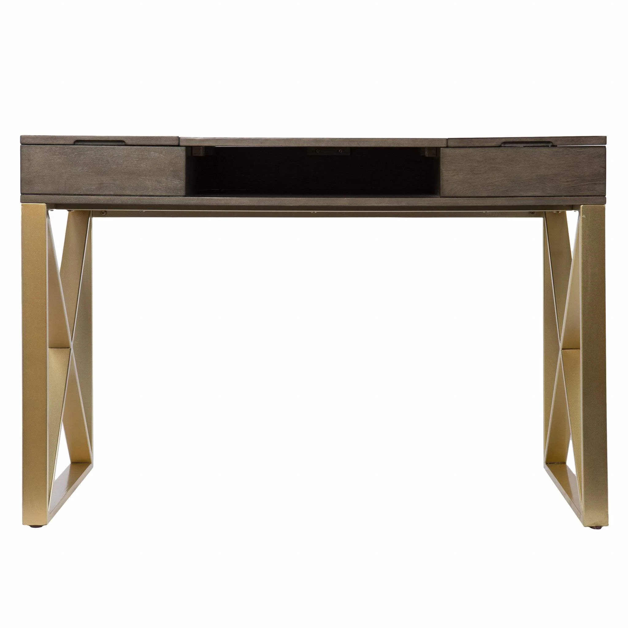 Modern Gray and Gold Writing Desk with Storage - Image 2