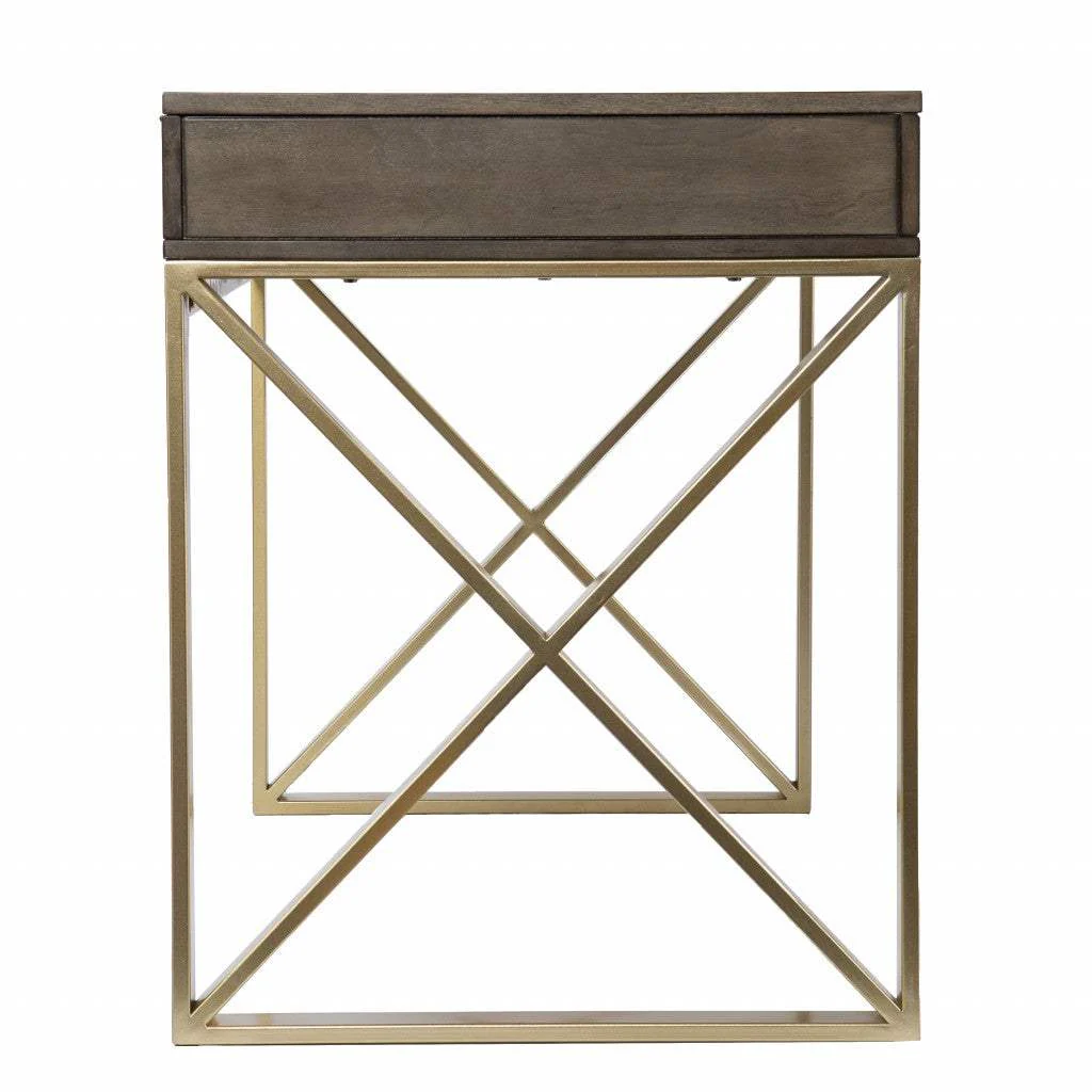 Modern Gray and Gold Writing Desk with Storage - Image 4