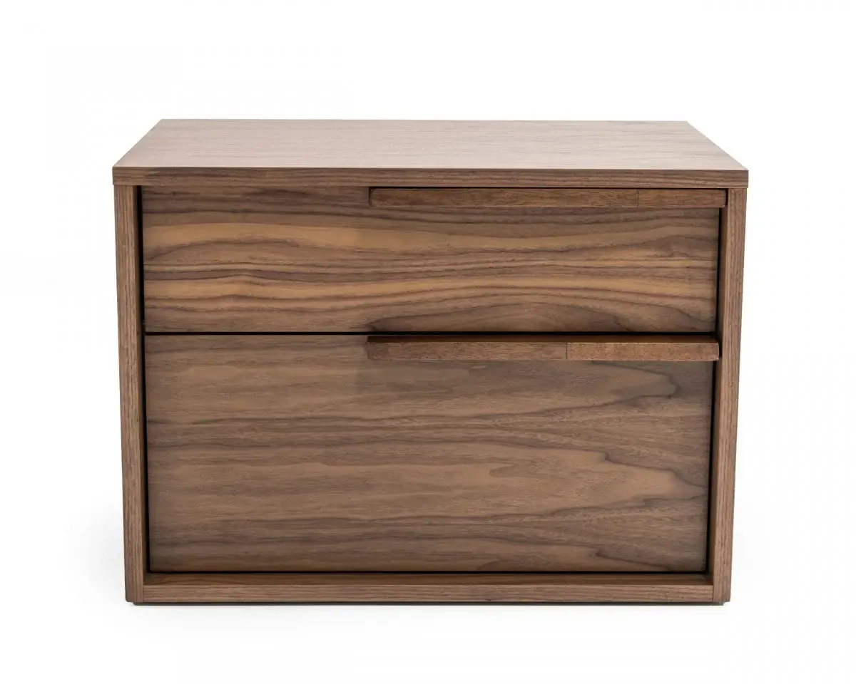 Modern Light Brown Walnut Nightstand with Two drawers - Image 2