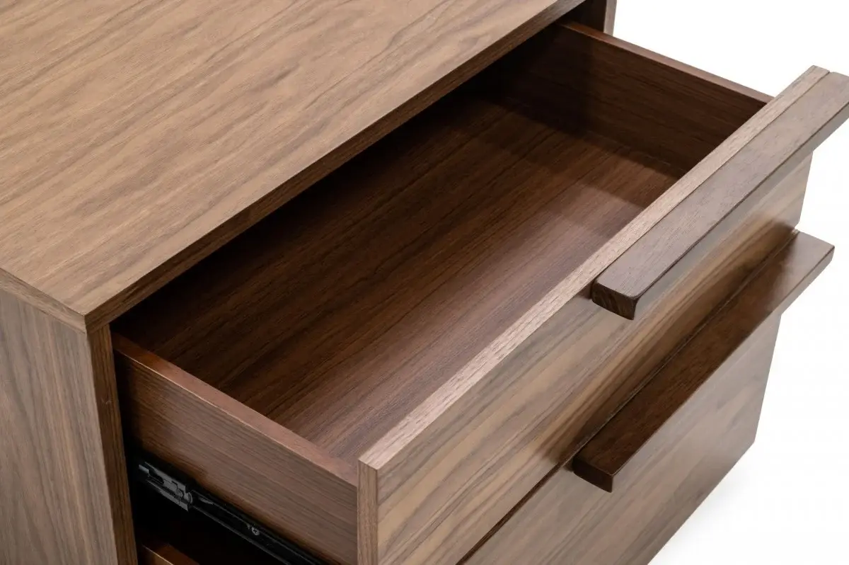 Modern Light Brown Walnut Nightstand with Two drawers - Image 4