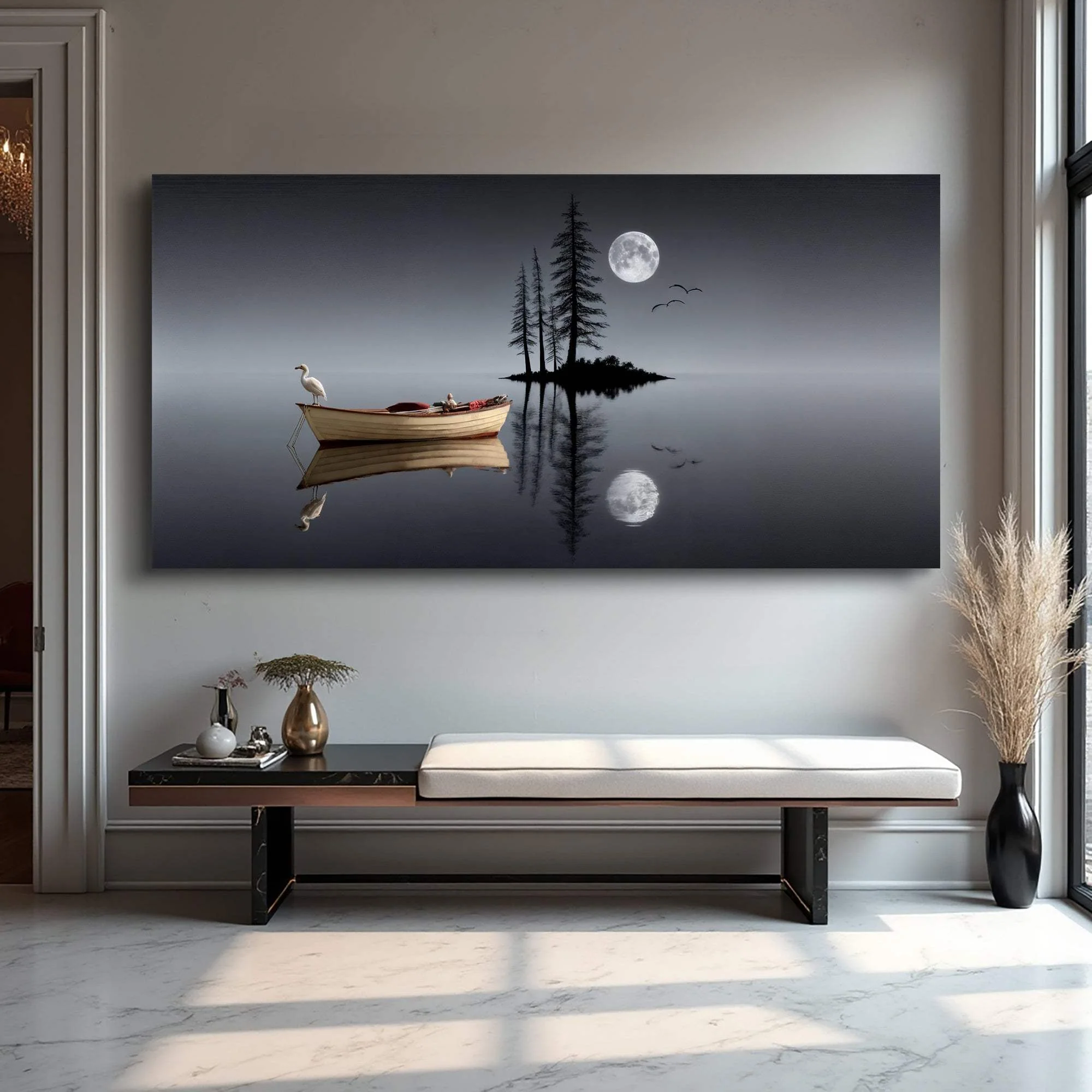 Modern Minimalist Night Lake Wall Art - Image 5