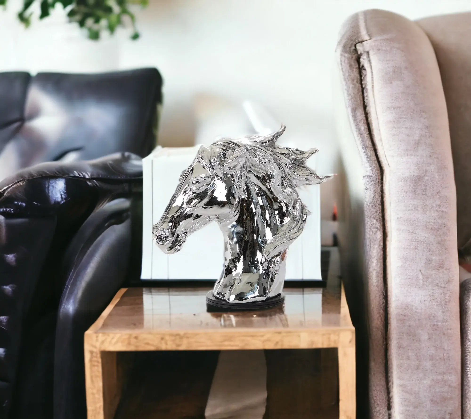Modern Silver Horse Head Sculpture - Image 2