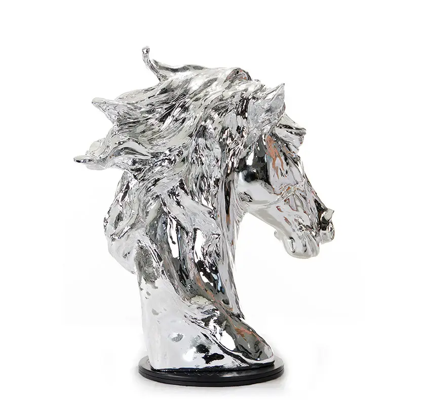 Modern Silver Horse Head Sculpture - Image 3