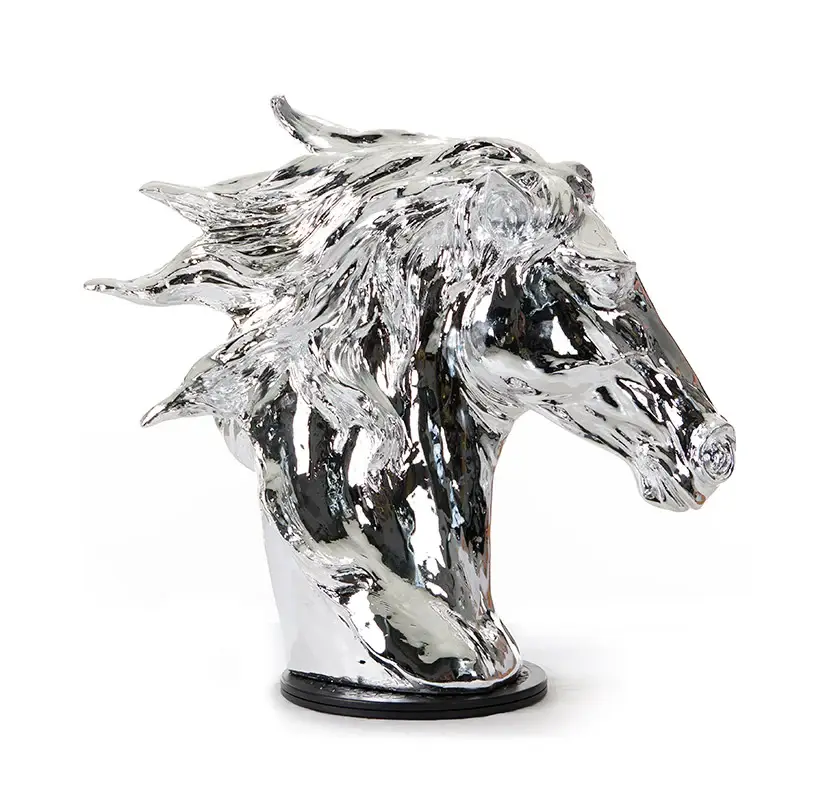 Modern Silver Horse Head Sculpture - Image 4