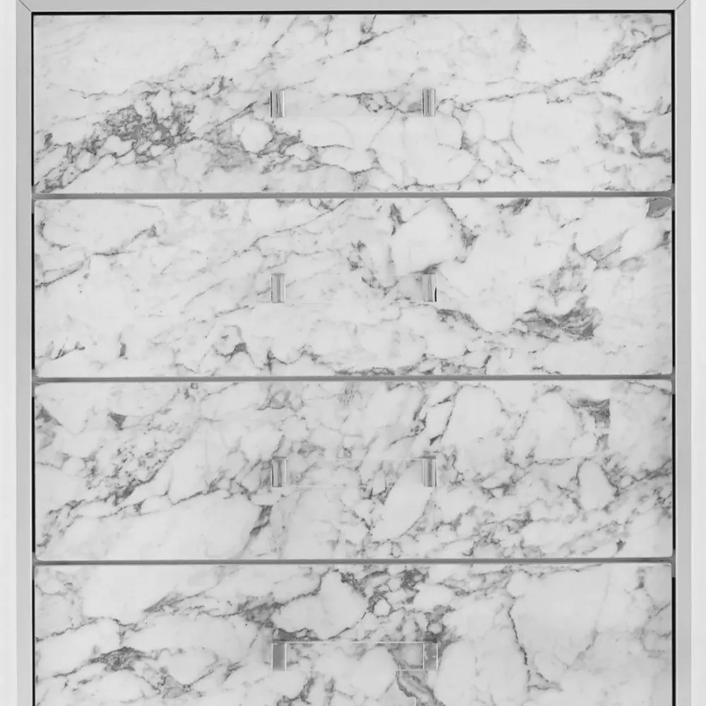Modern White Chest With 5 Faux Marble Detailed Front Drawer. - Image 5
