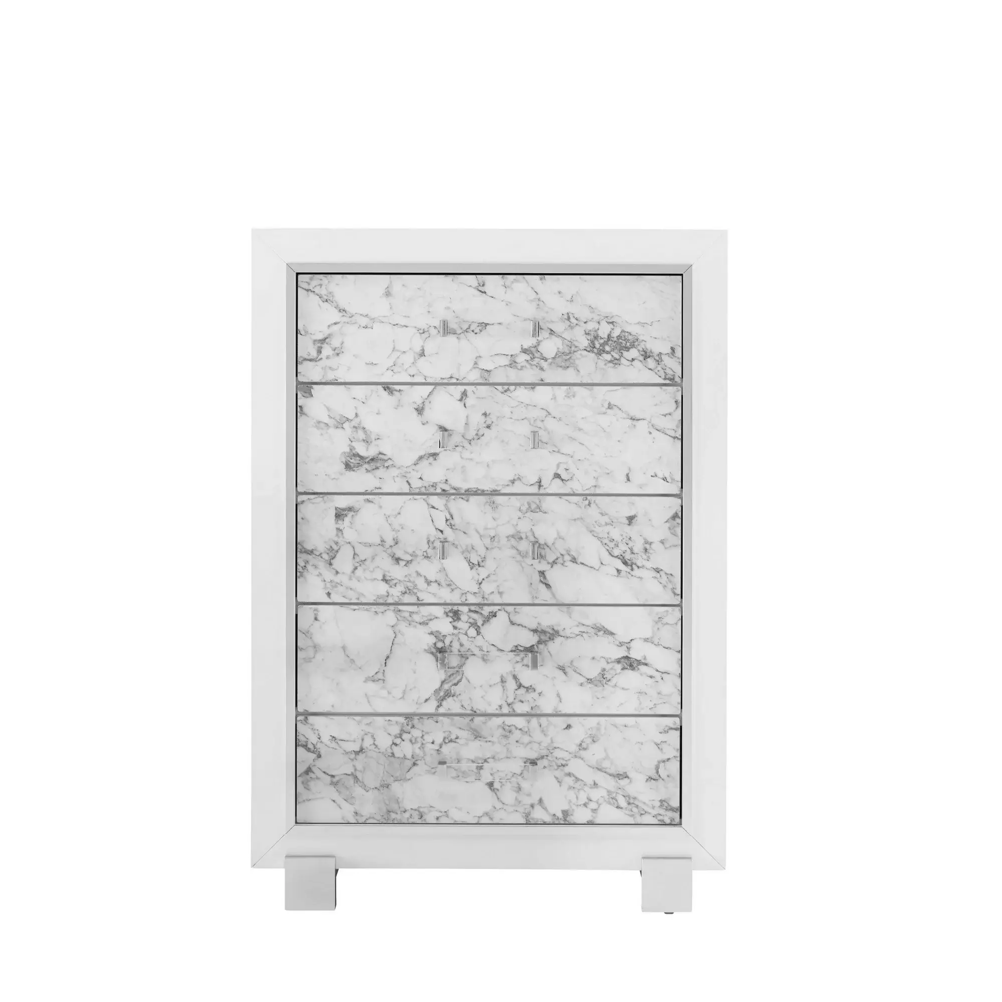 Modern White Chest With 5 Faux Marble Detailed Front Drawer. - Image 6