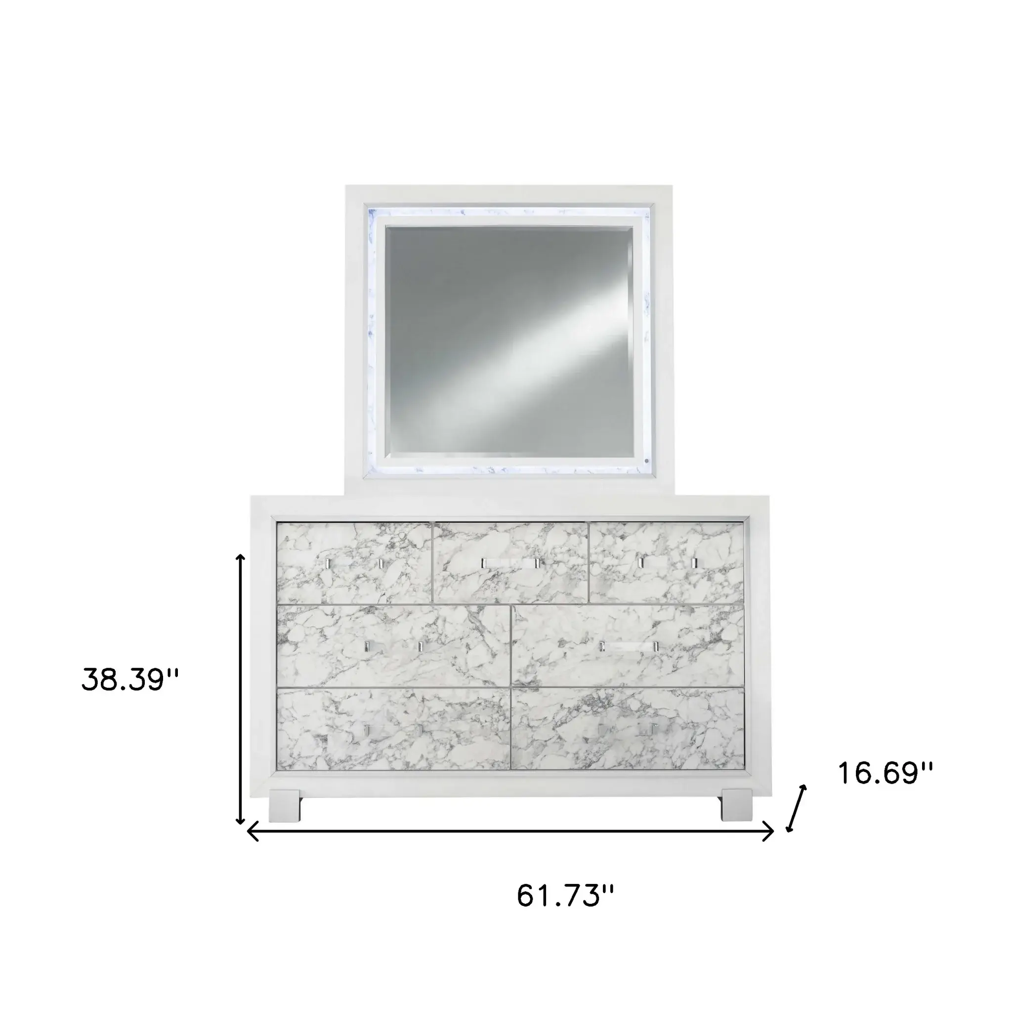 Modern White Dresser With 7 Faux Marble Detailed Front Drawer. - Image 6