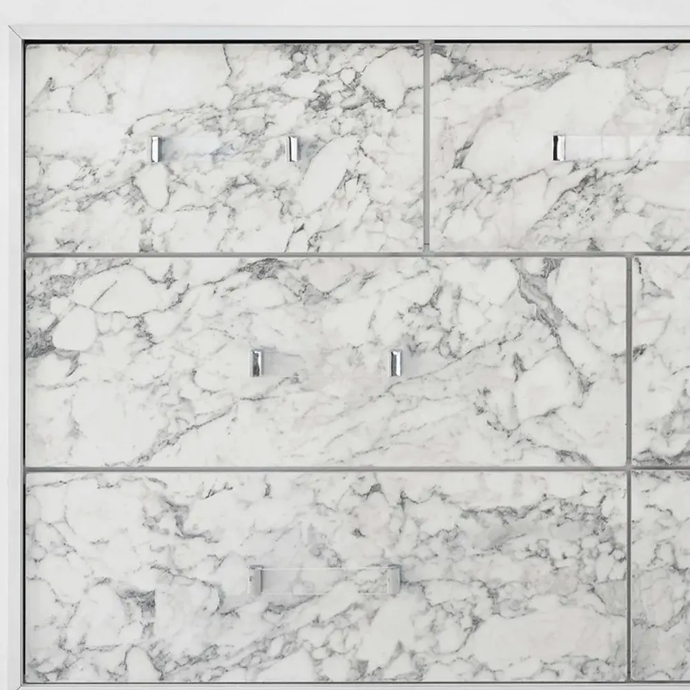 Modern White Mirror With Faux Marble Border Detail Led Lightning - Image 4