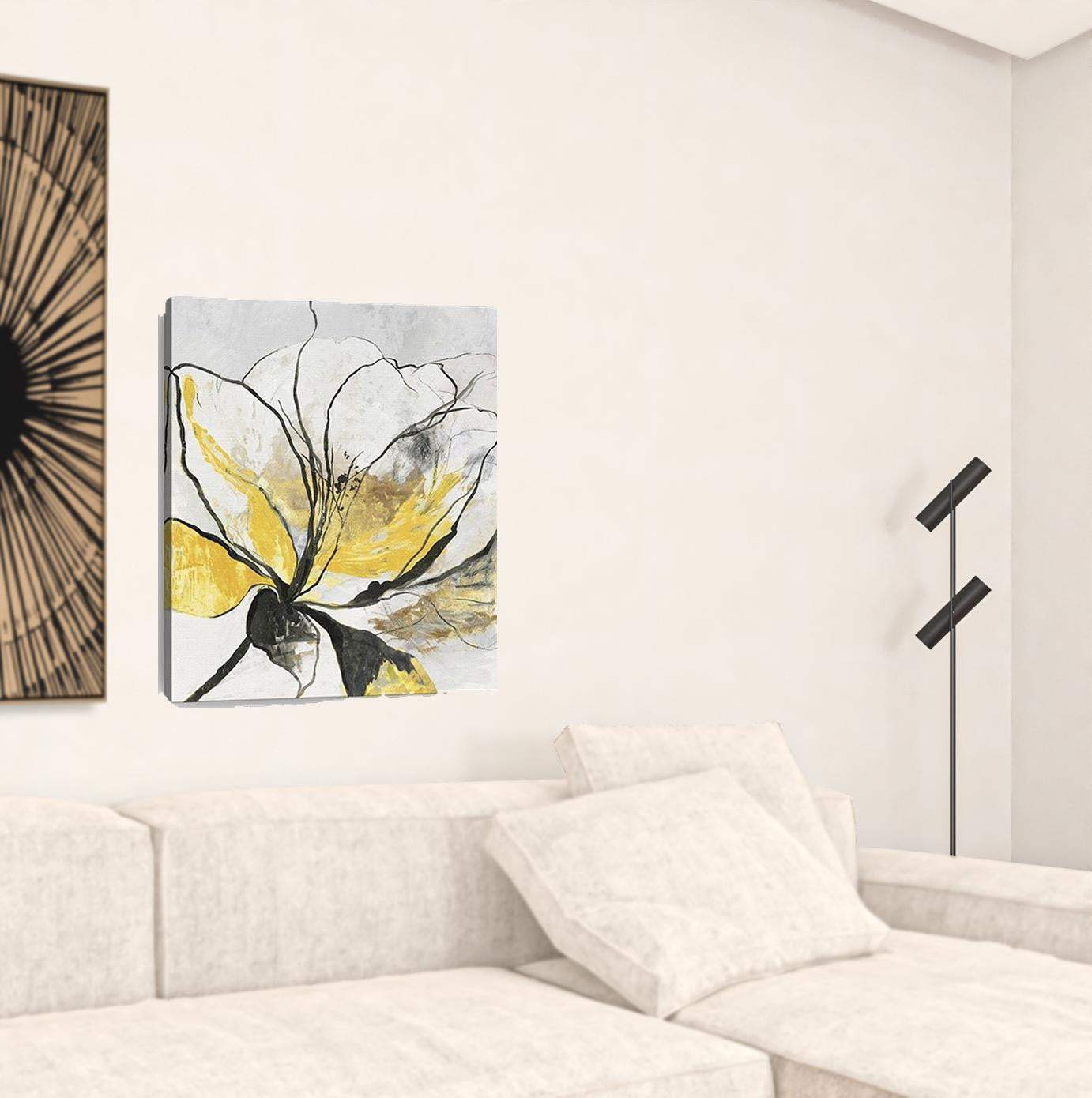 Modern Yellow And Black Flower Unframed Print Wall Art - Image 3