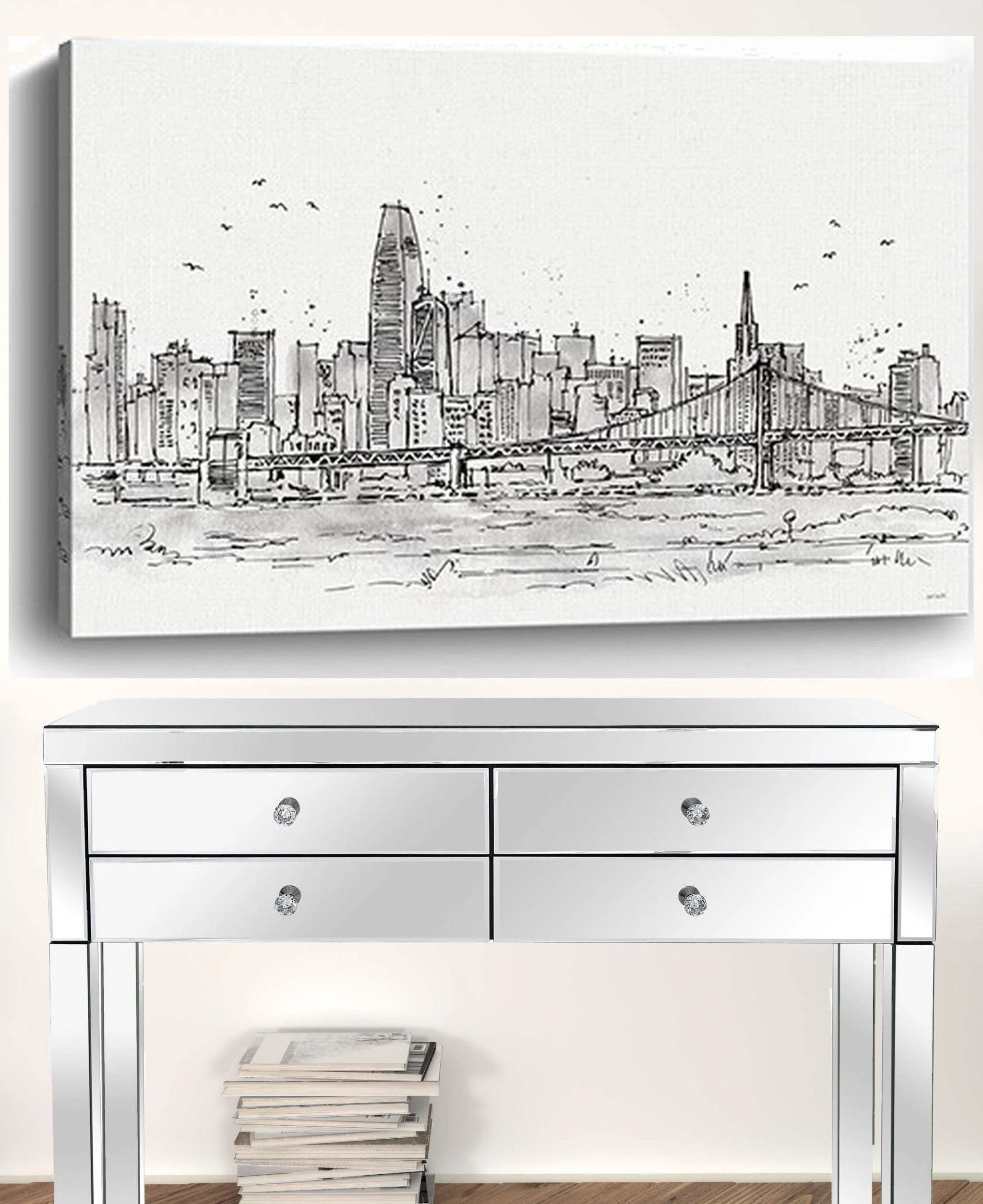 Monochrome City Skyline Sketch Unframed Print Wall Art - Image 2