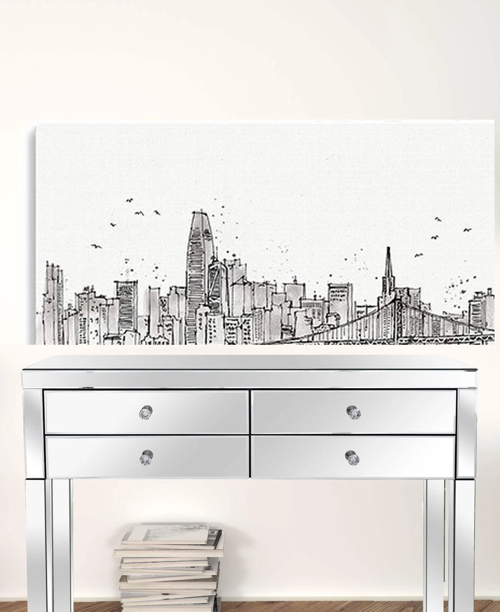 Monochrome City Skyline Sketch Unframed Print Wall Art - Image 3