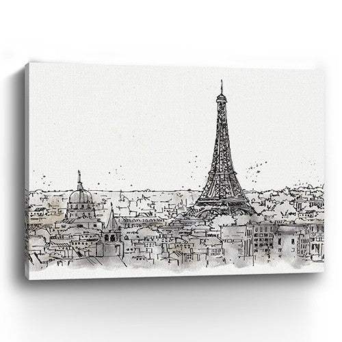 Monochrome Paris Rooftops Sketch Unframed Print Wall Art - Image 2