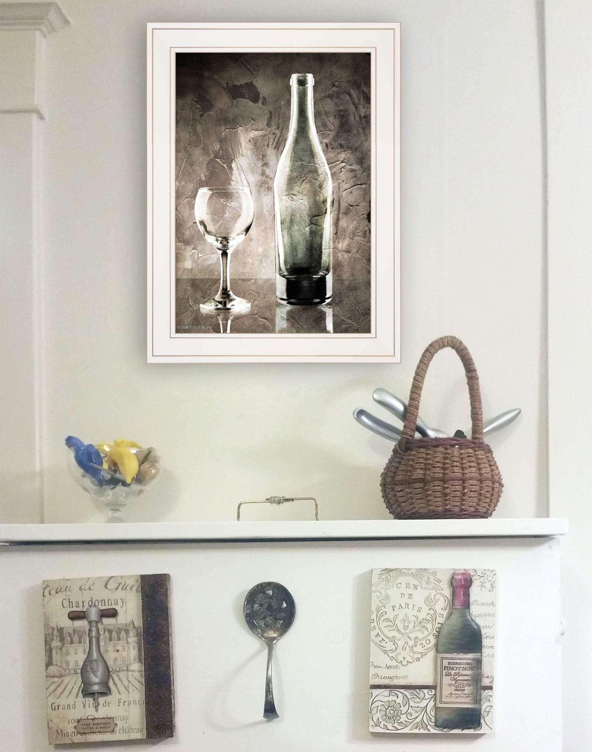 Moody Gray Wine Glass Still Life 1 White Framed Print Wall Art - Image 4