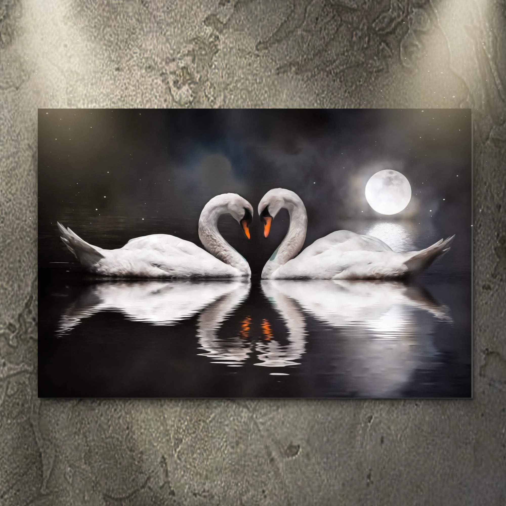 Moonlit Romantic Swan Canvas Wall Art - Image 2