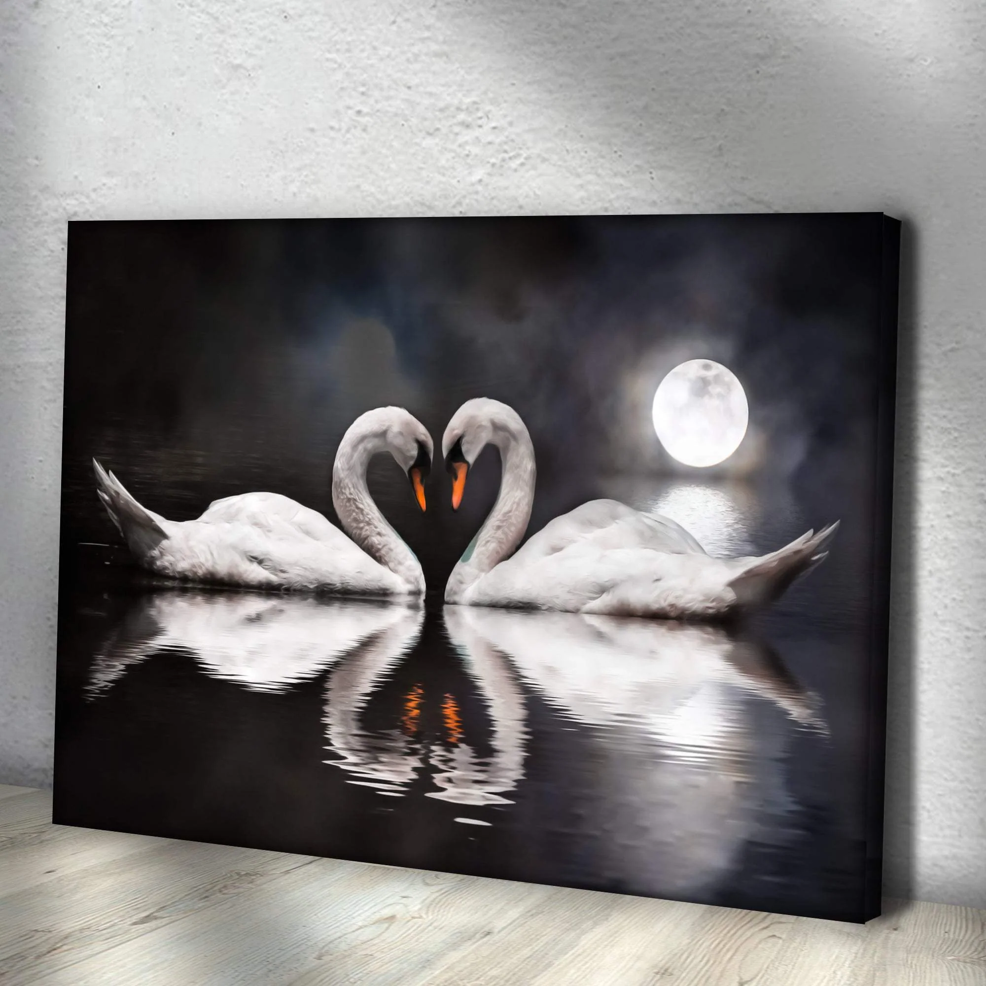 Moonlit Romantic Swan Canvas Wall Art - Image 3