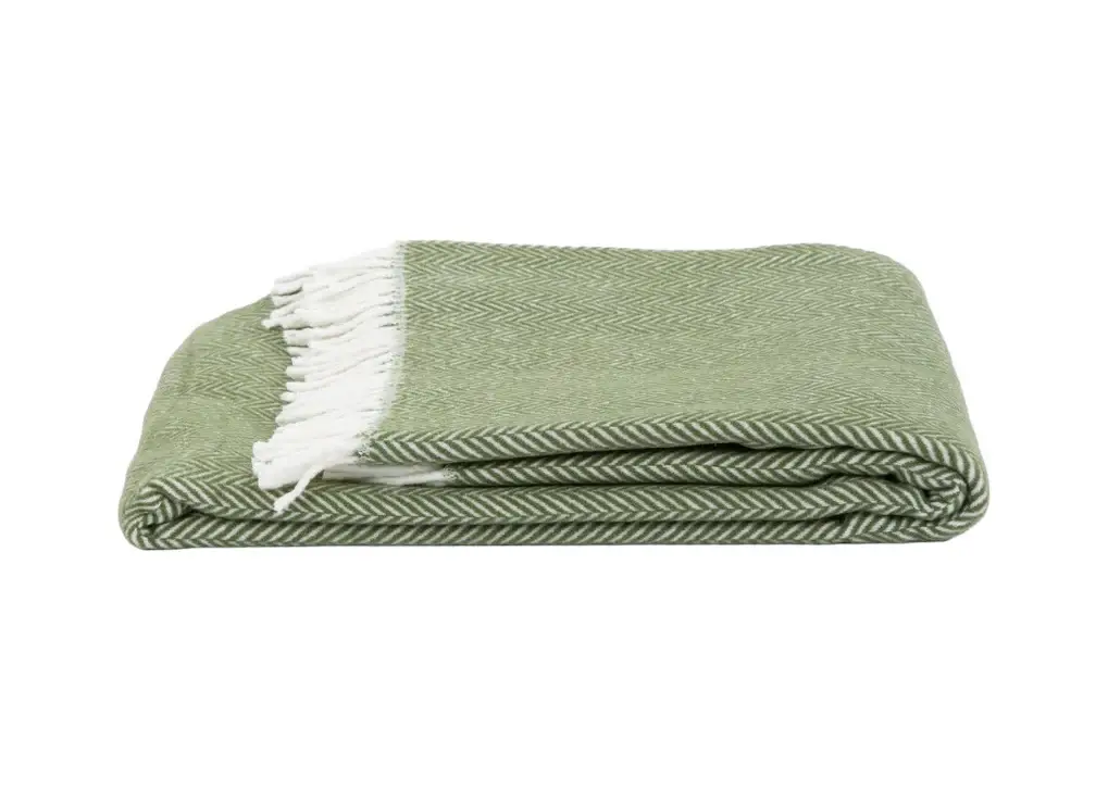Moss Green and White Dreamy Soft Herringbone Throw Blanket - Image 2
