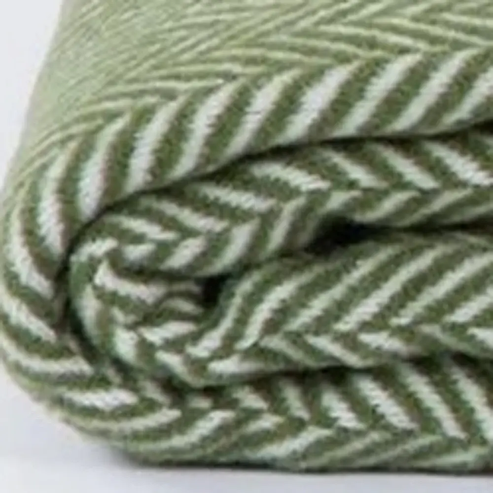 Moss Green and White Dreamy Soft Herringbone Throw Blanket - Image 3