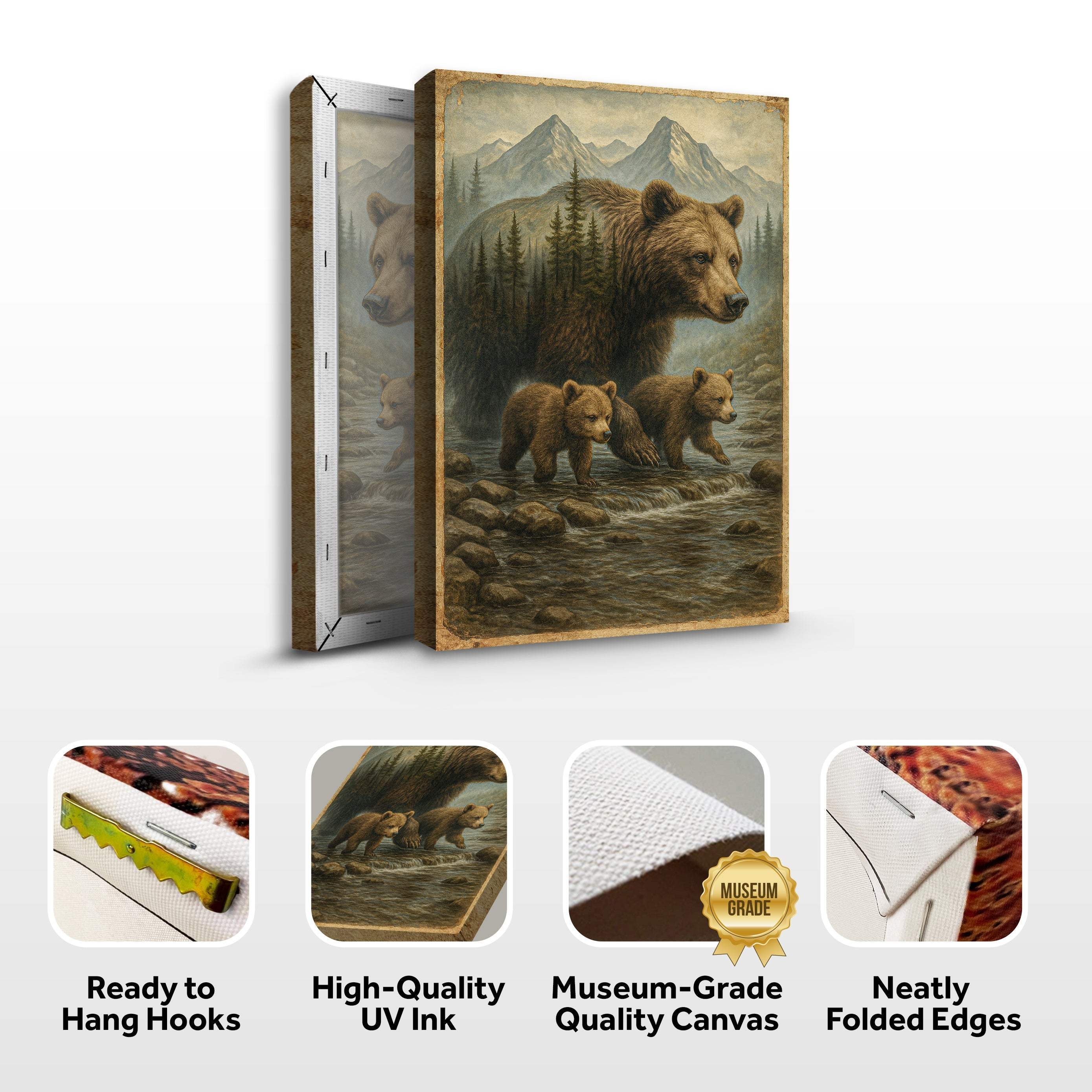 Mother Bear and Cubs Crossing Double Exposure Wall Art - Image 8
