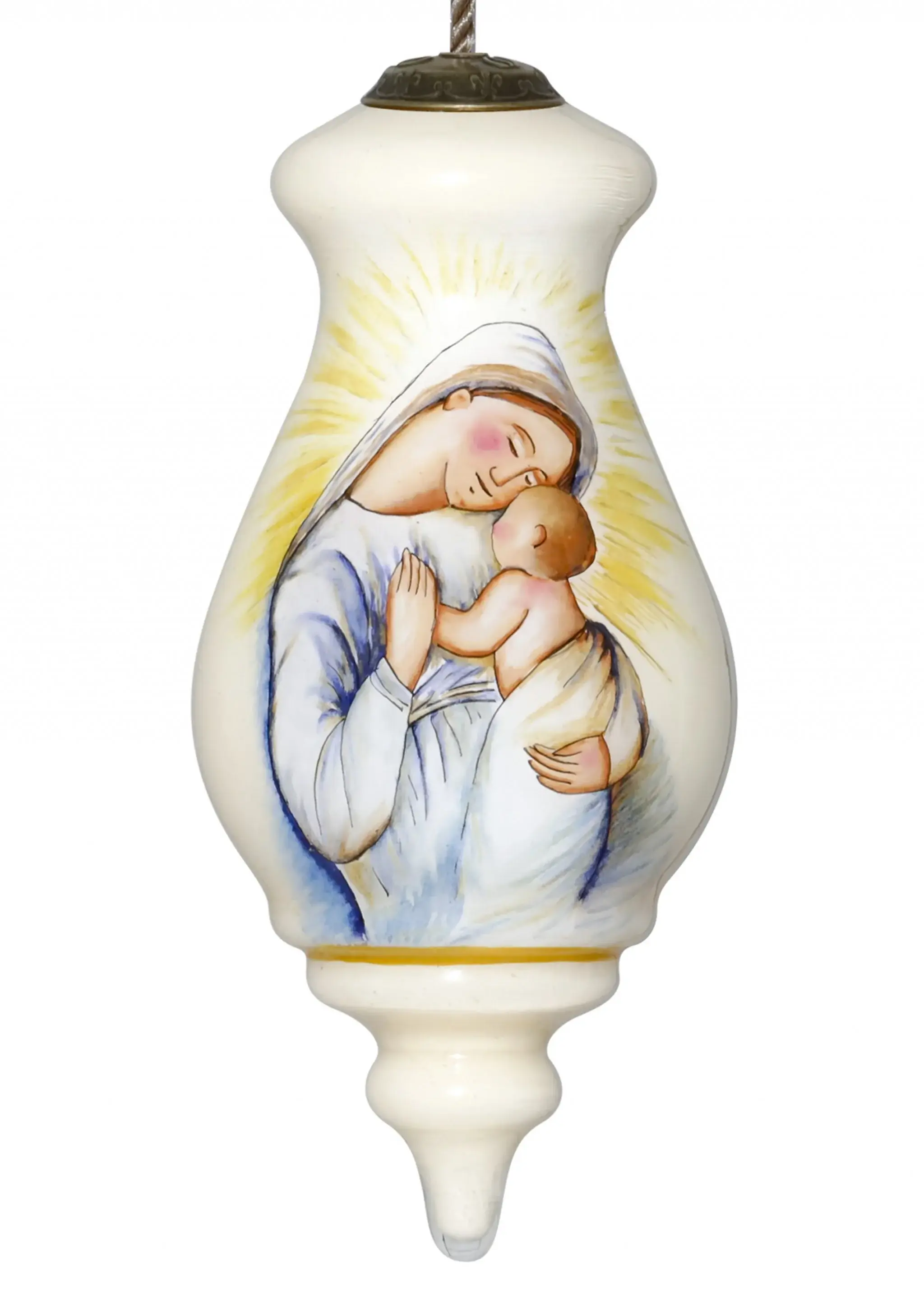 Mother Mary with Baby Hand Painted Mouth Blown Glass Ornament - Image 2