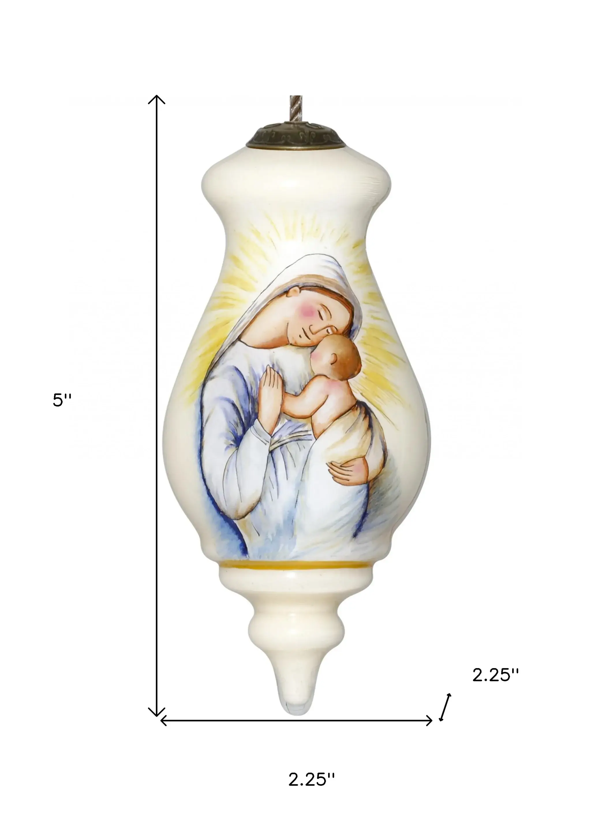 Mother Mary with Baby Hand Painted Mouth Blown Glass Ornament - Image 5