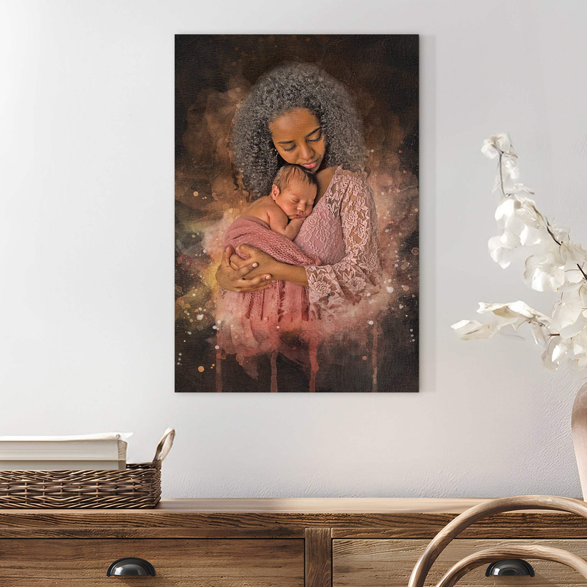 Mother's Day Watercolor Portrait Sign Mother and Child - Image 3