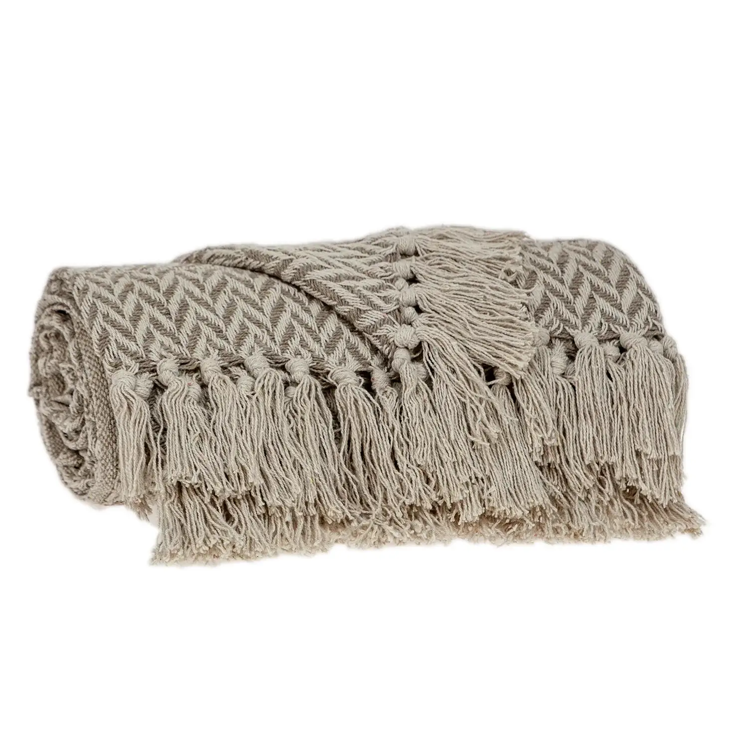 Multi Beige Herringbone Woven Handloom Throw - Image 3