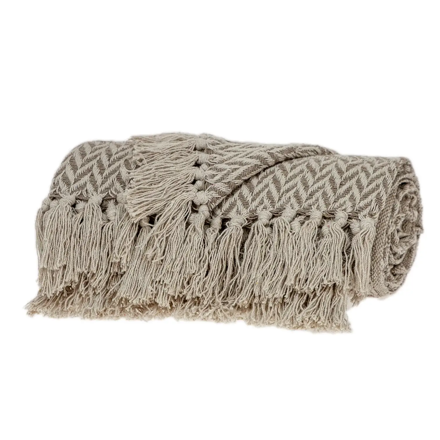 Multi Beige Herringbone Woven Handloom Throw - Image 6