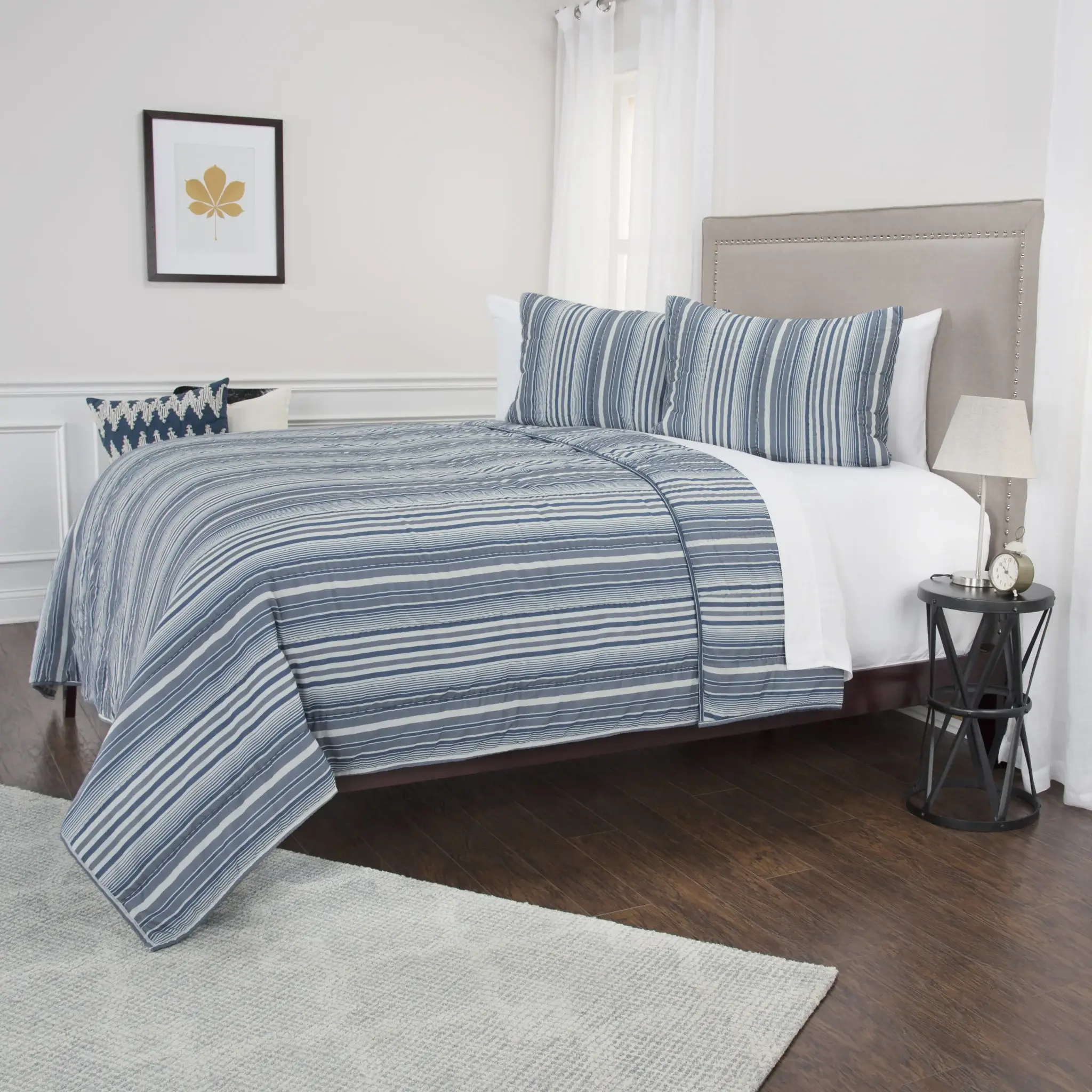 Multi Blues Queen 100% Cotton 300 Thread Count Machine Washable Down Alternative Comforter - Image 5