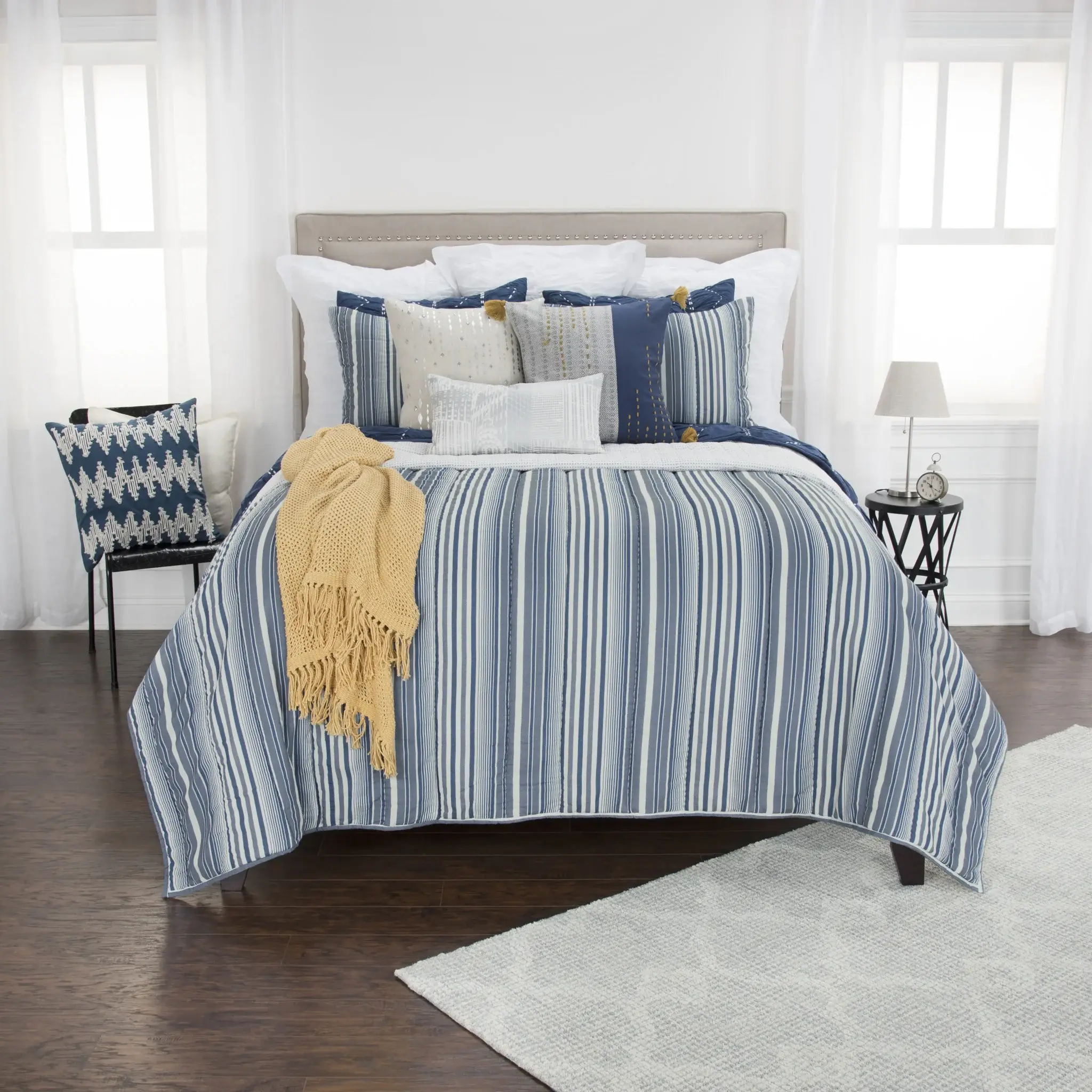 Multi Blues Queen 100% Cotton 300 Thread Count Machine Washable Down Alternative Comforter - Image 7