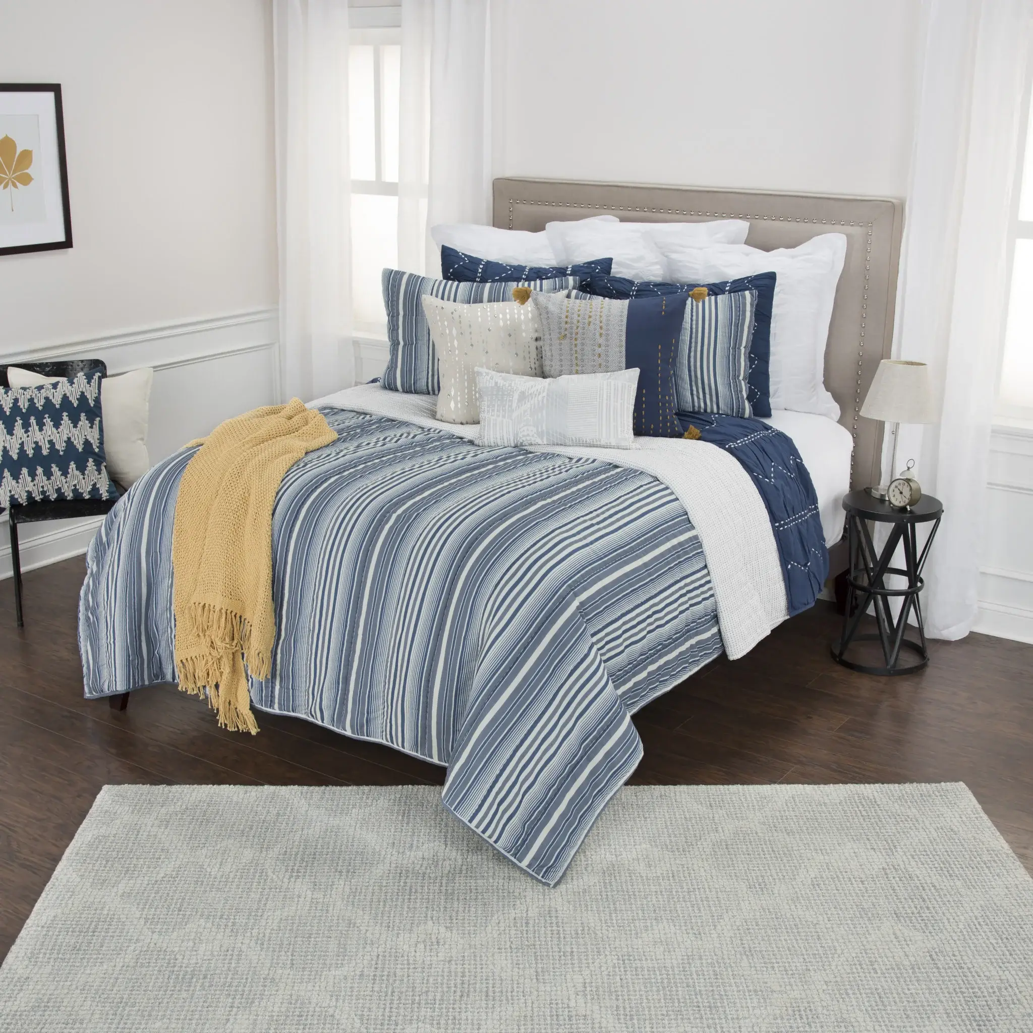 Multi Blues Queen 100% Cotton 300 Thread Count Machine Washable Down Alternative Comforter - Image 8