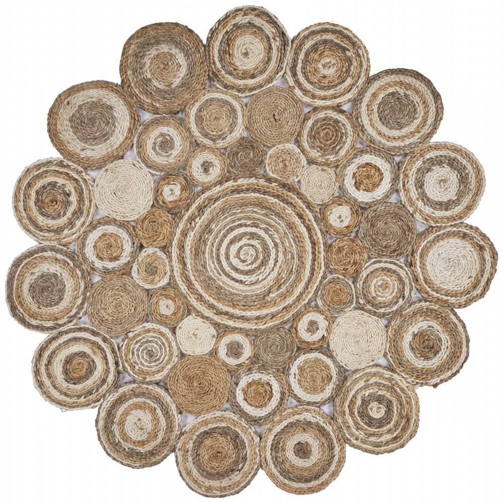 Multi-Toned Intricate Circle Natural Jute Area Rug - Image 3