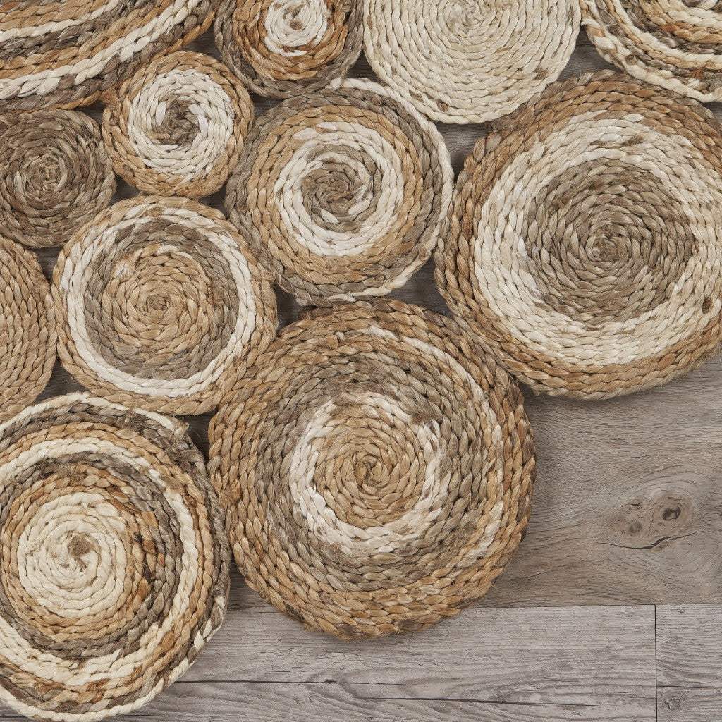 Multi-Toned Intricate Circle Natural Jute Area Rug - Image 6