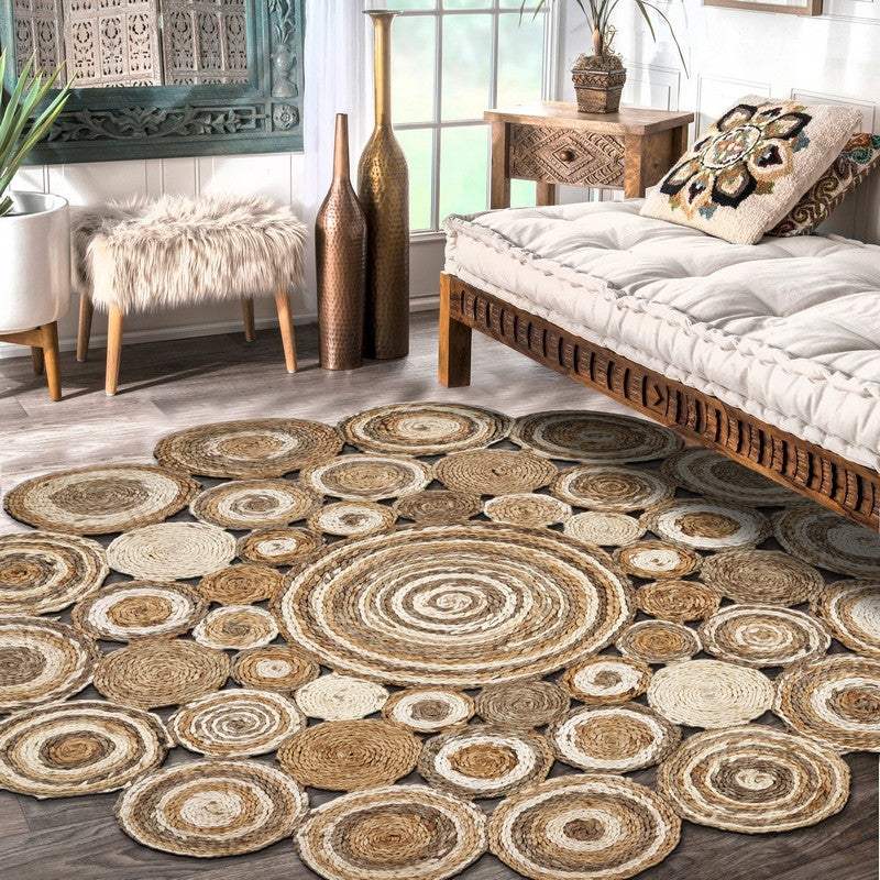 Multi-Toned Intricate Circle Natural Jute Area Rug - Image 7